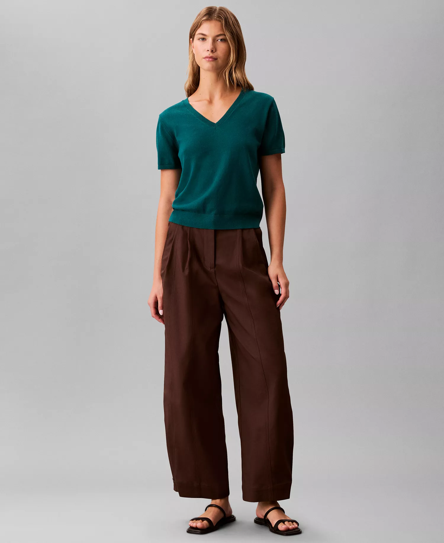 Women's Short Sleeve V-Neck Sweater - Maya Blue - M