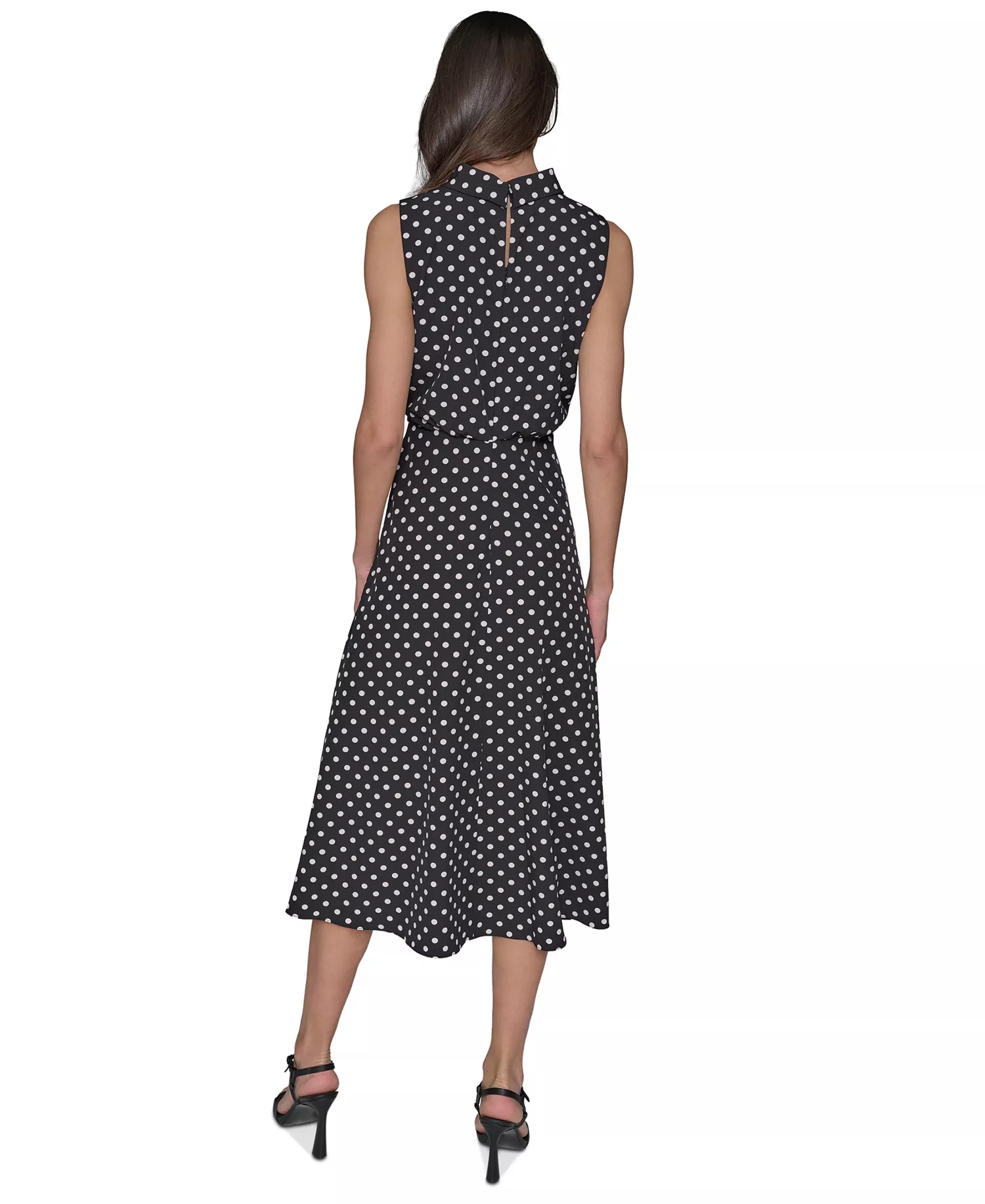 Women's Printed Mock-Neck Midi Dress - Charcoal - 10