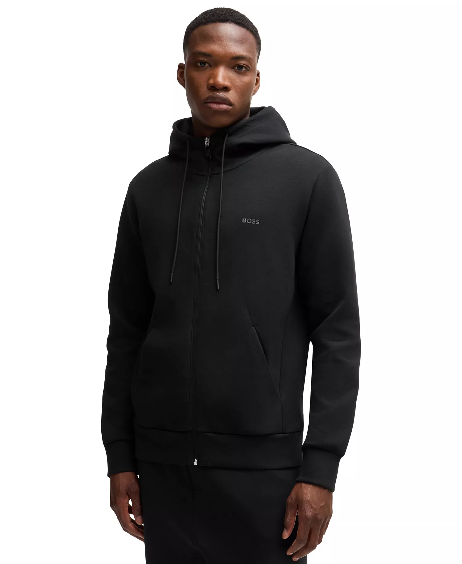 Men's Logo Print Zip-Up Hoodie - Black - L