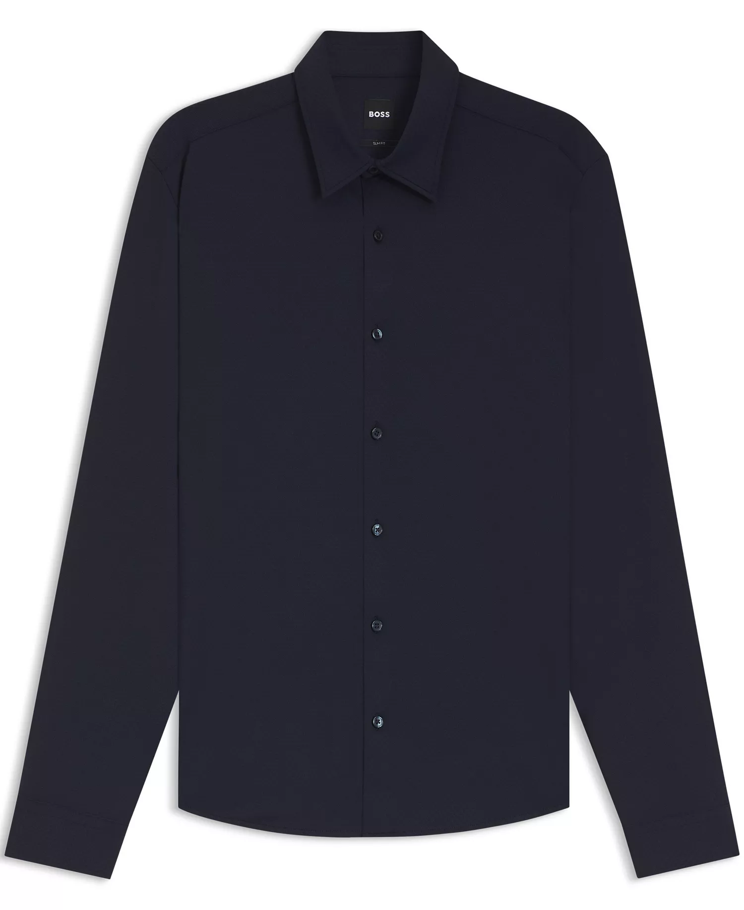 Men's Performance-Stretch Structured Jersey Slim-Fit Dress Shirt - Dark Blue - L