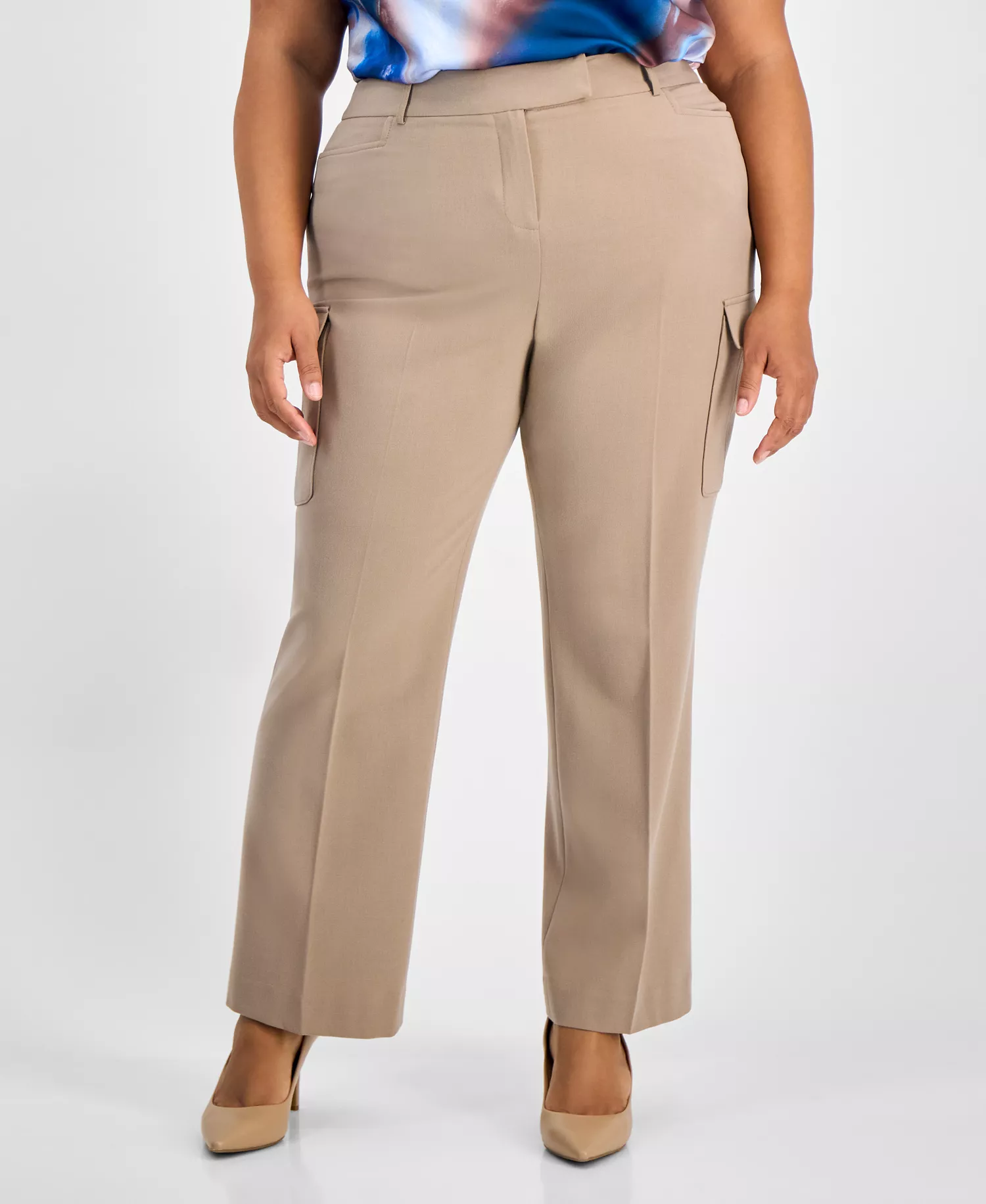 Plus Size Straight-Leg Cargo Pants - Latte - 22W