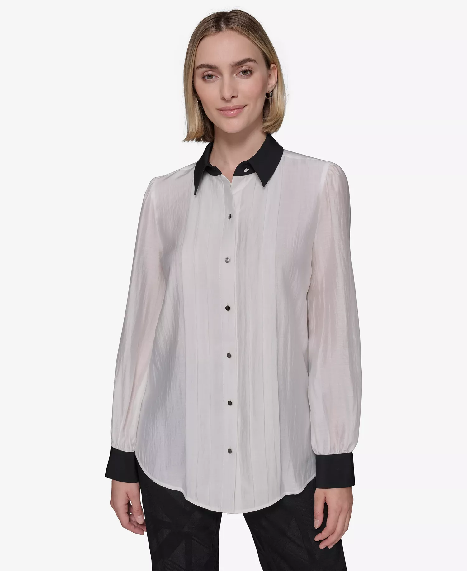 Women's Pintucked Blouse - Soft White - L