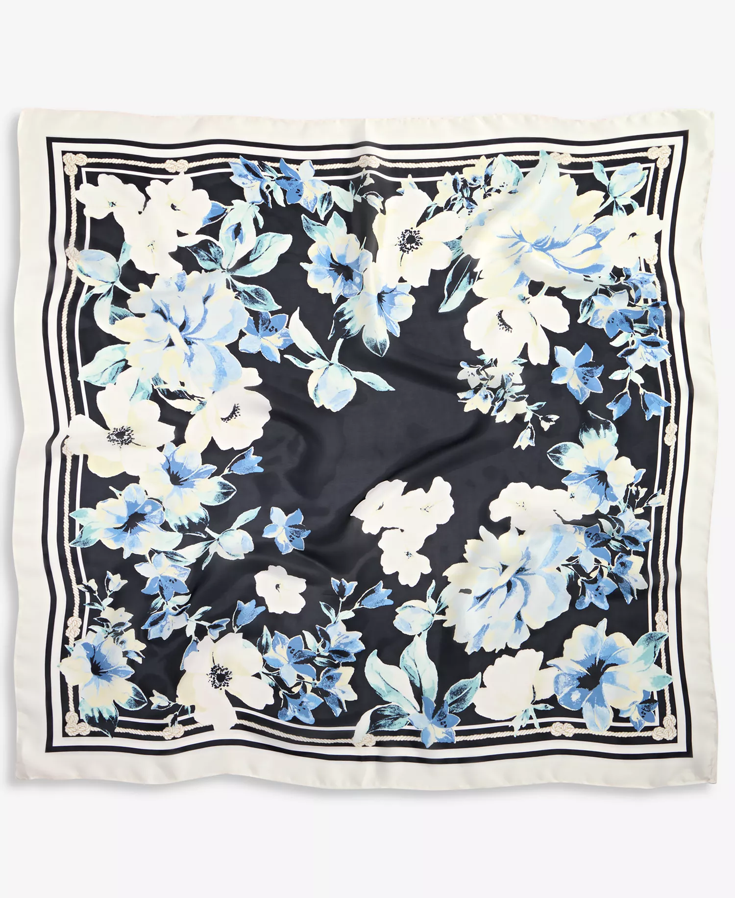 Bordered Floral Square Scarf, Macy's Exclusive - Black/Blue - OS