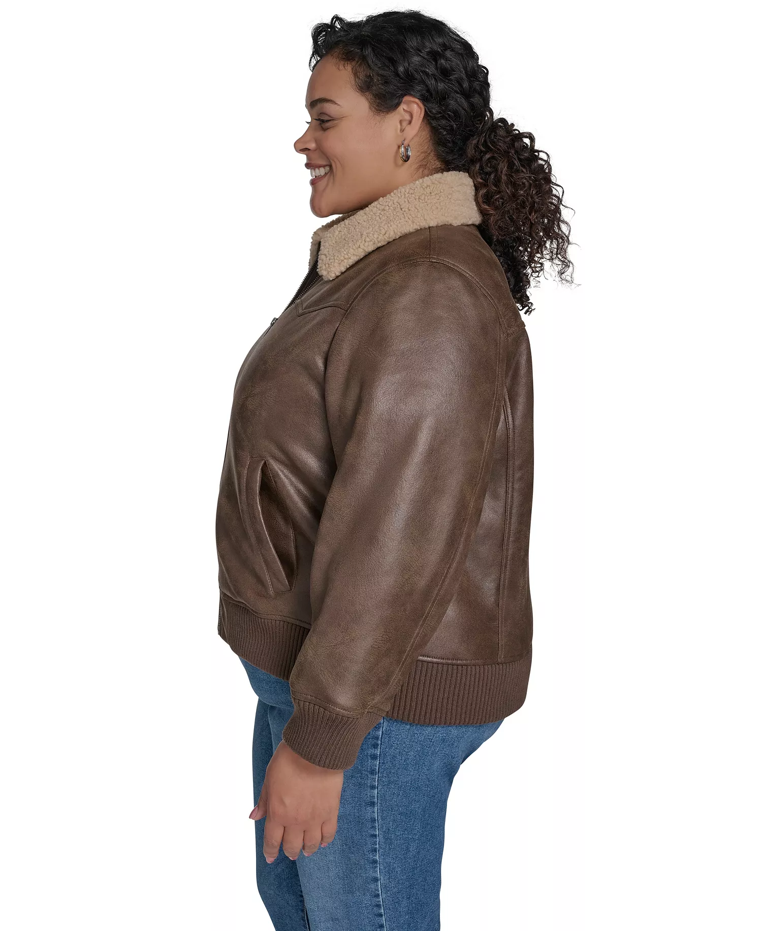 Plus Size Long Sleeves Western Bomber Jacket - Coffee - 1X