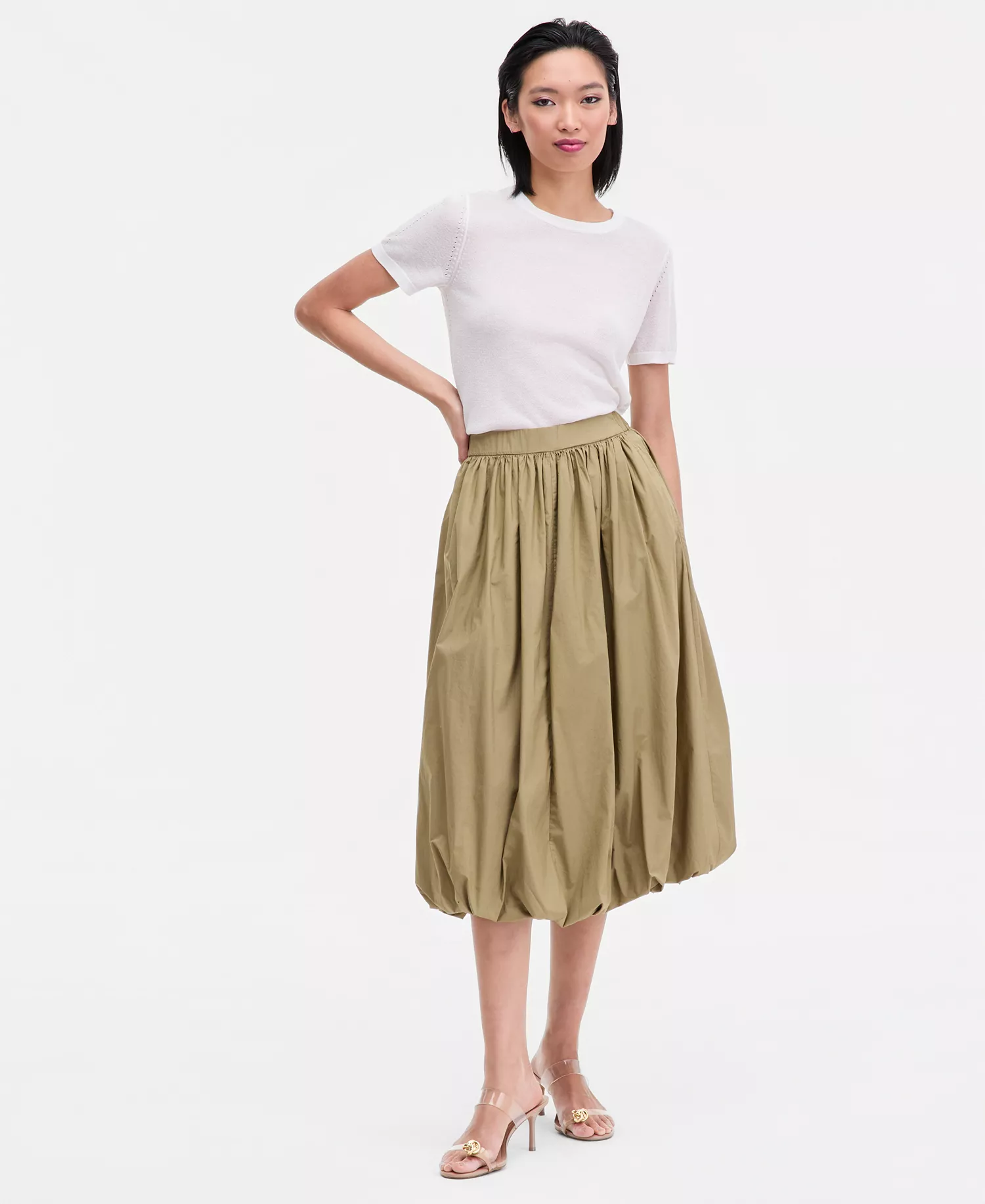 Women's Bubble-Hem Midi Skirt, Macy's Exclusive - Dried Herb - L
