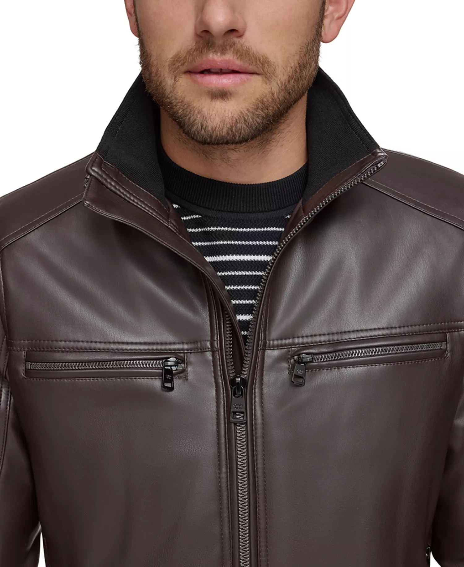 Men's Faux Leather Moto Jacket, Created for Macy's - Heritage Brown - 2XL