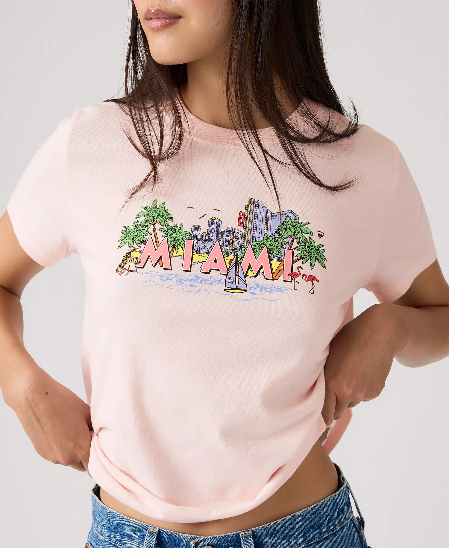 Premium Women's Graphic Print Short-Sleeve T-Shirt - Miami Crystal Pink - L