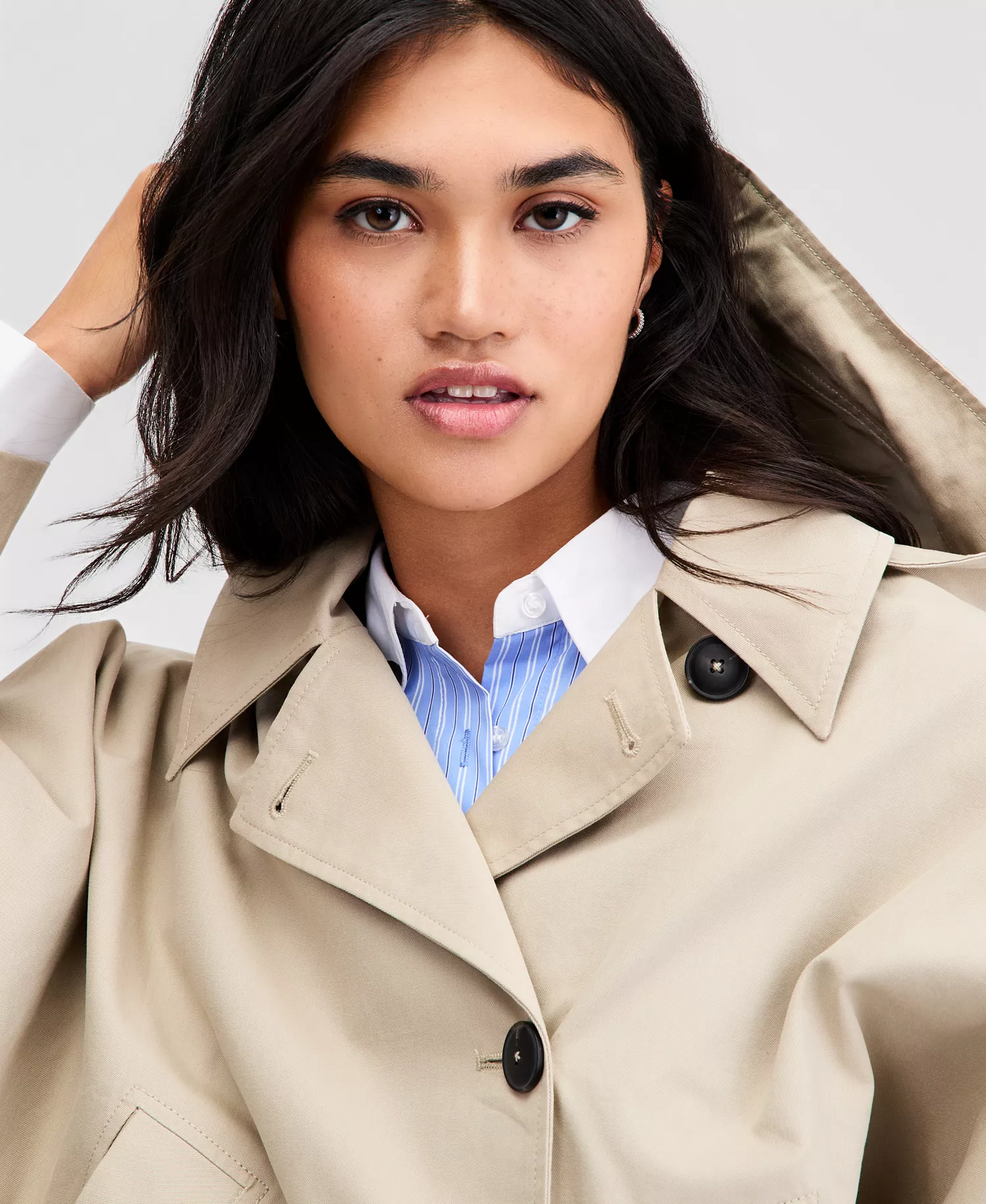 Women's Oversized Cropped Trench Jacket, Macy's Exclusive - Khaki - L