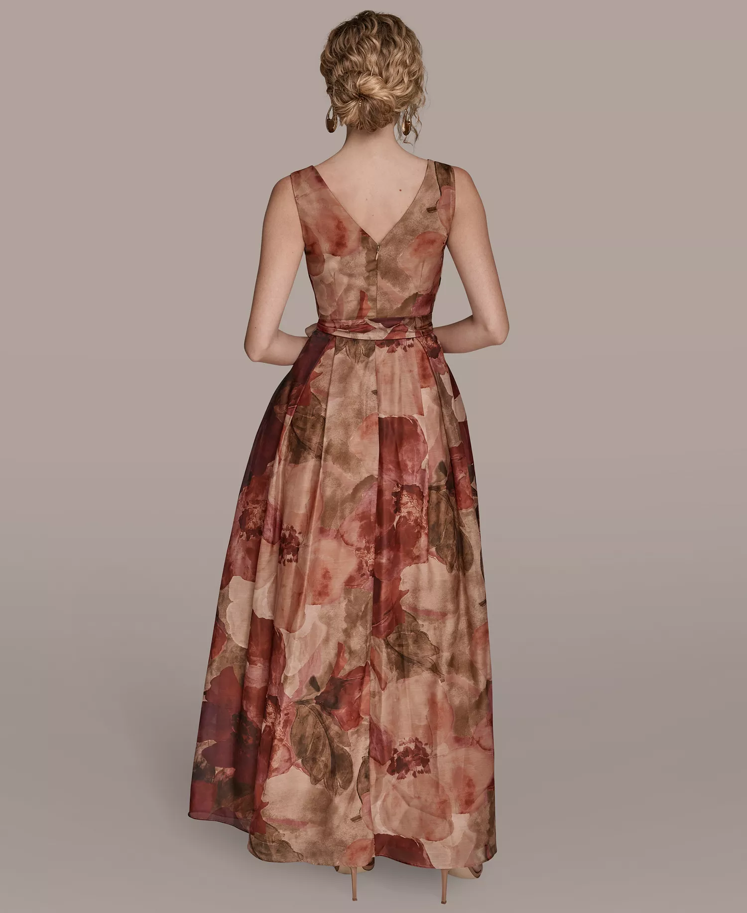 Women's V-Neck Floral Ball Gown - Rhododendron Multi - 10