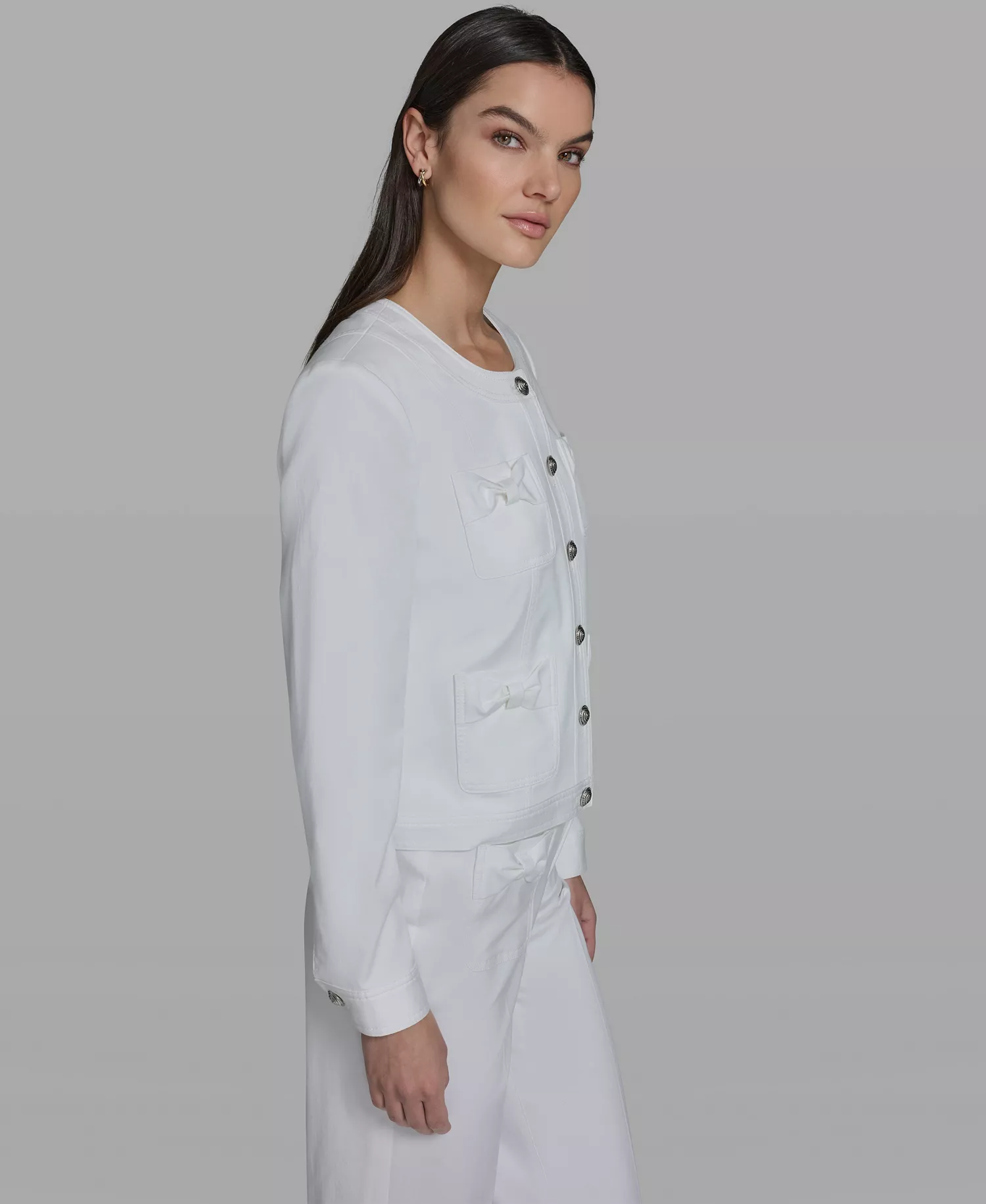 Women's Bow Pocket Jacket - Soft White - 10