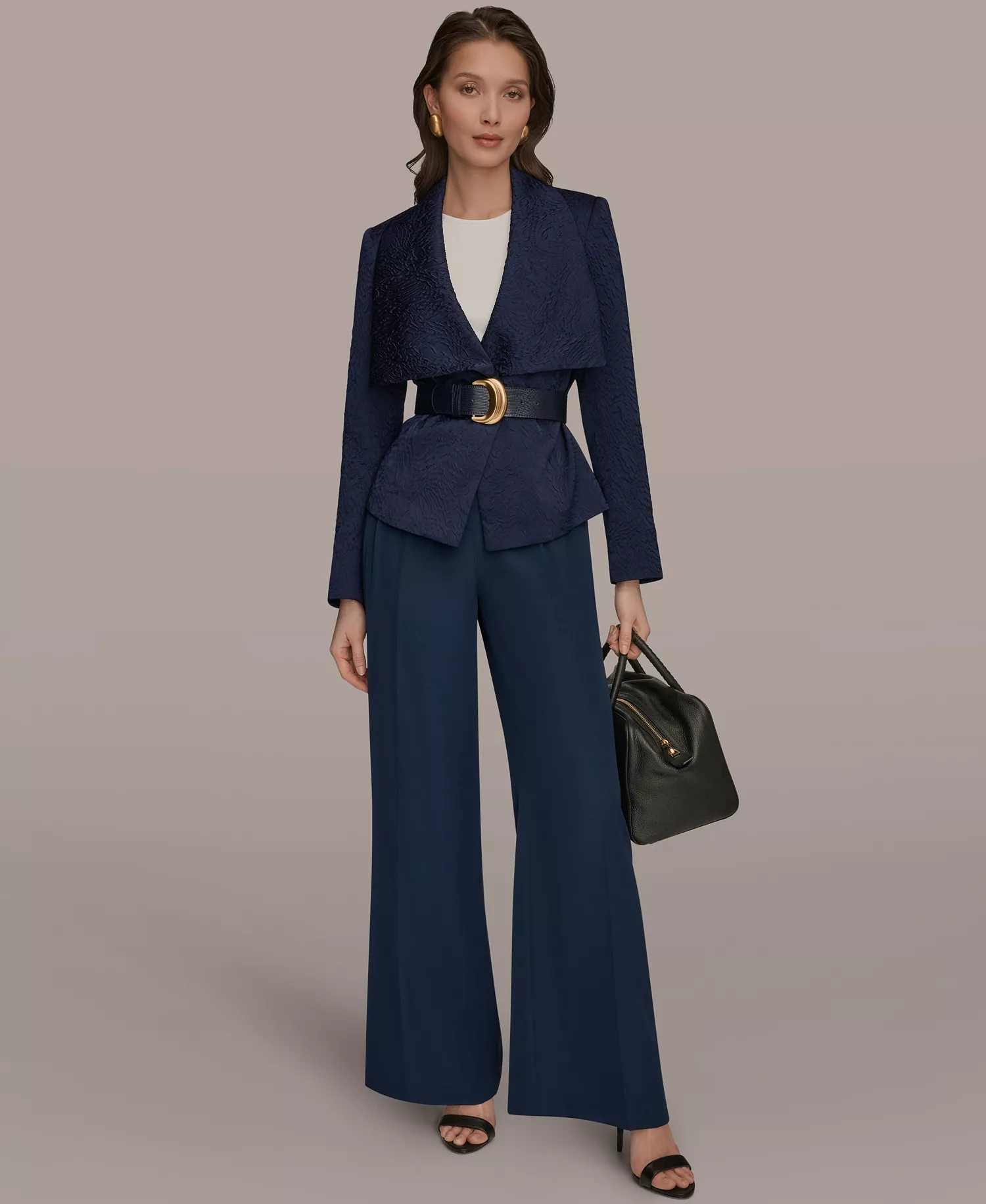 Women's Novelty Wide Lapel Belted Blazer - Nightfall - 0