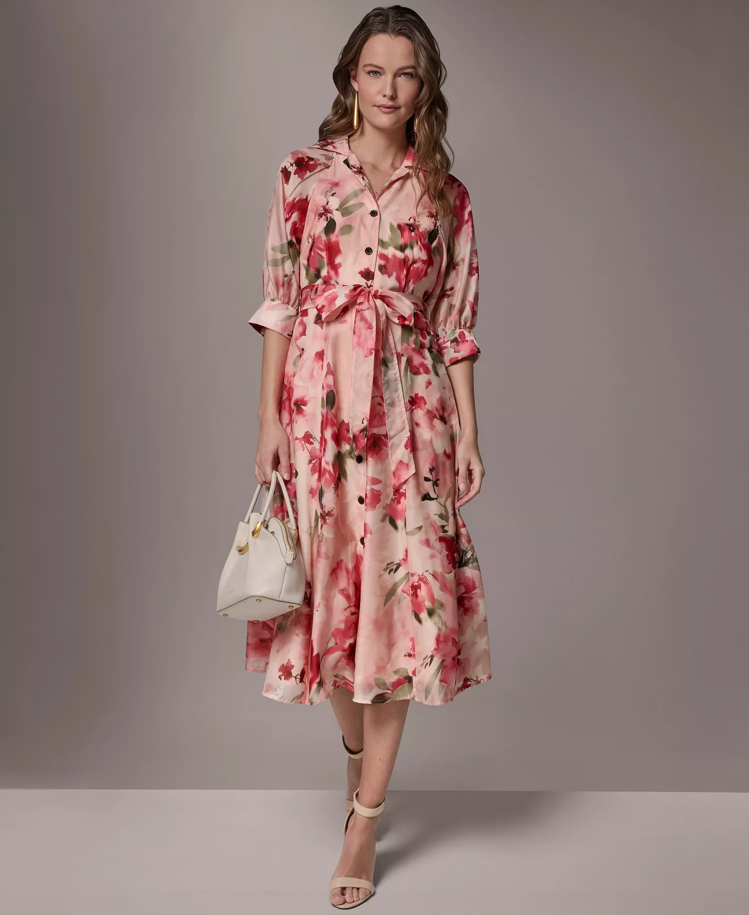 Women's Printed Collared Neck Shirt Dress - Geranium Multi - 10