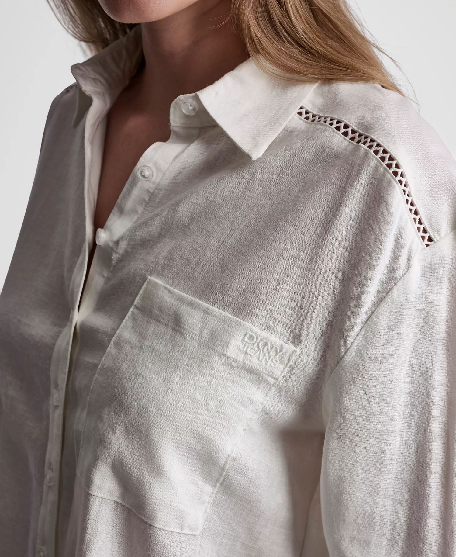 Petite Linen-Blend Long-Sleeve Button Front Shirt - Ivory - PL