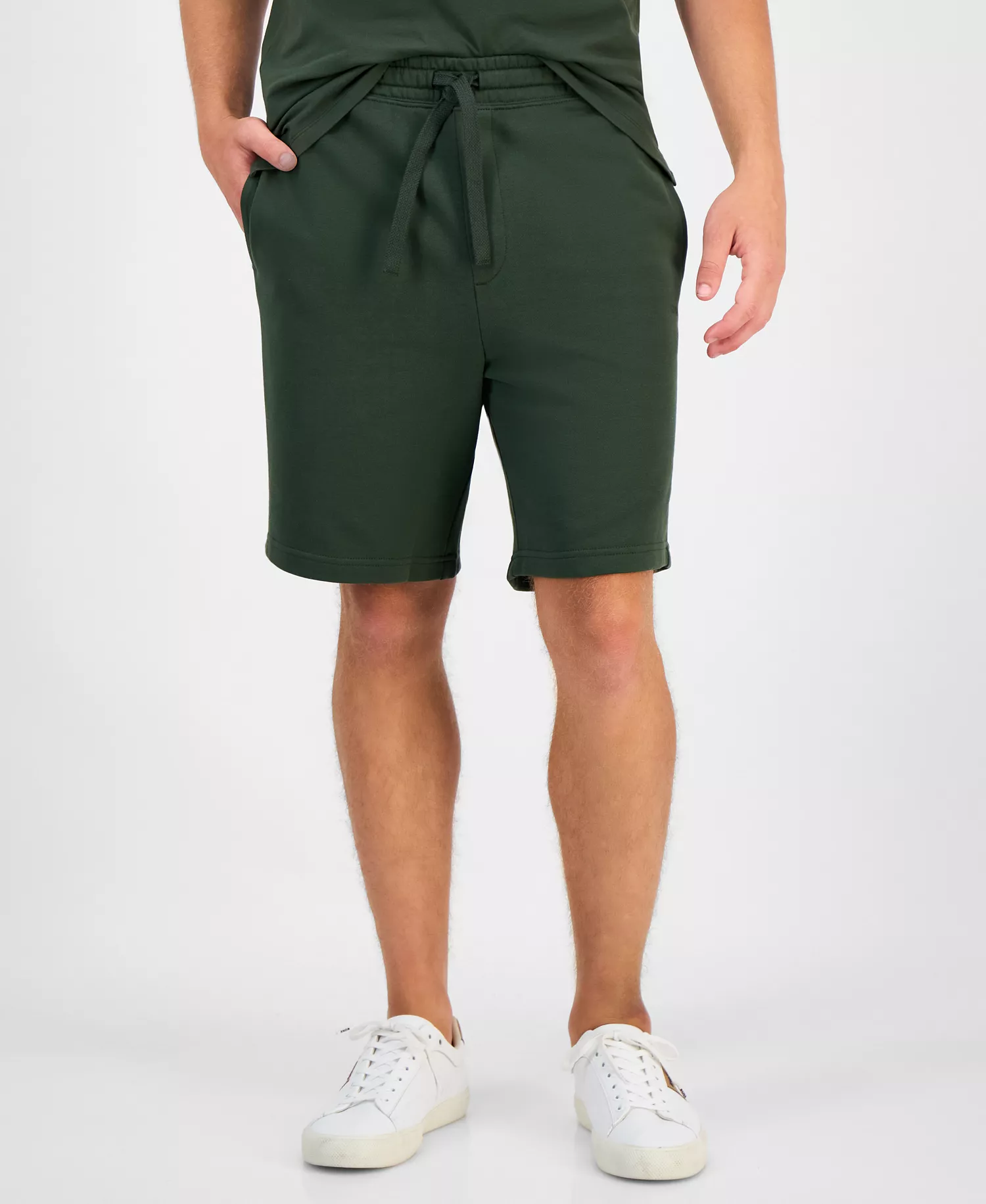 Hugo Boss Men's Dayono 9" Relaxed-Fit Drawstring Cotton French Terry Shorts - Dark Green - S