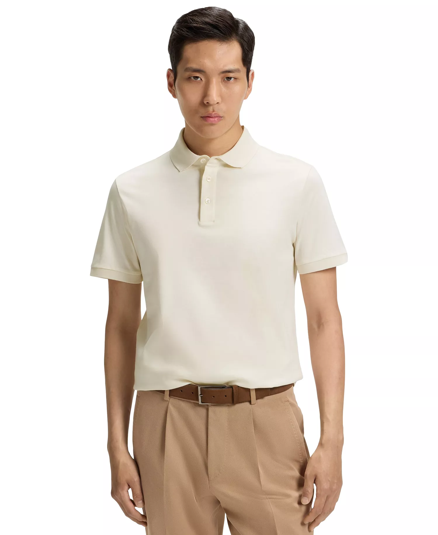 Men's Regular-Fit Mercerized Cotton Polo Shirt - Open White - L