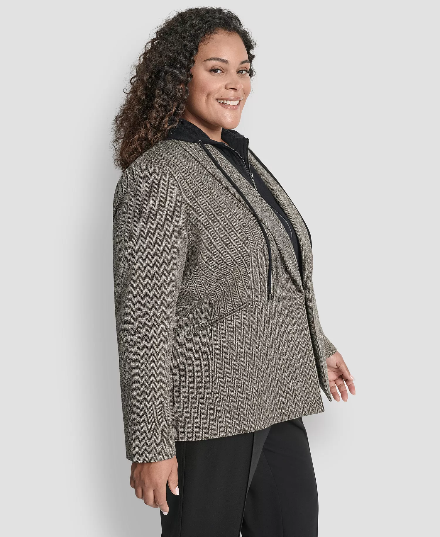 Plus Size Herringbone Blazer - Black / Travertine - 22W