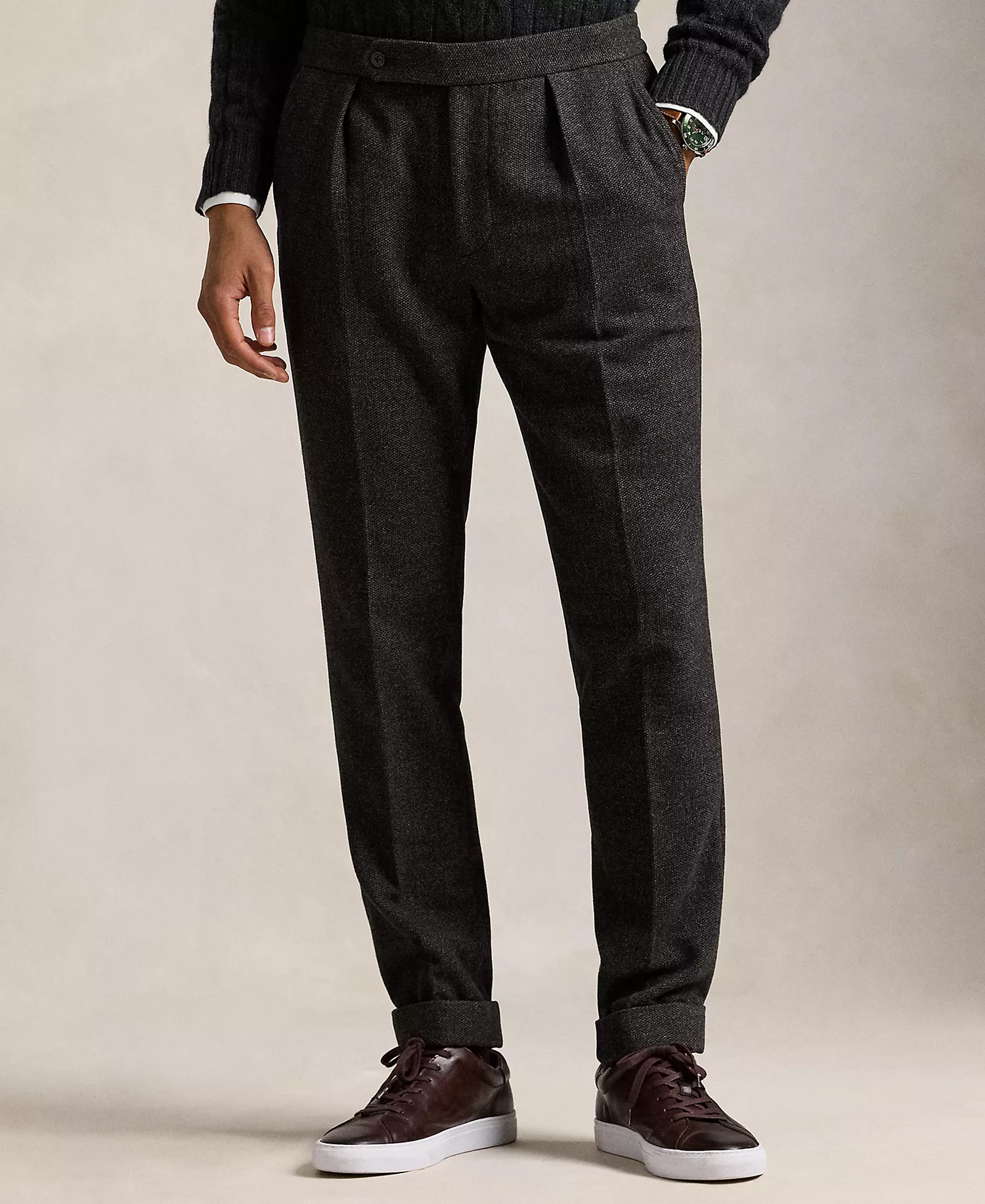 Men's Birdseye Twill Pleated Trousers - Charcoal Multi - 30x32