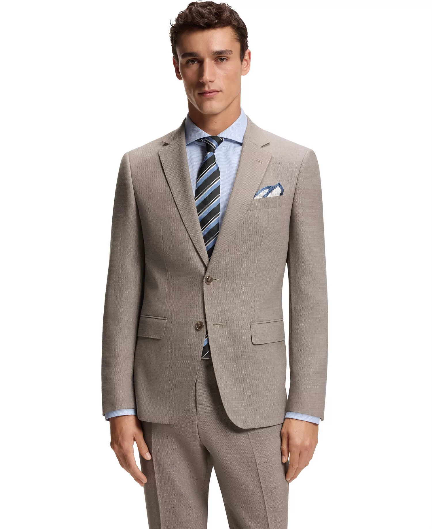 Men's 2-Piece Micro-Patterned Stretch Cloth Slim-Fit Suit - Dark Beige - 36R