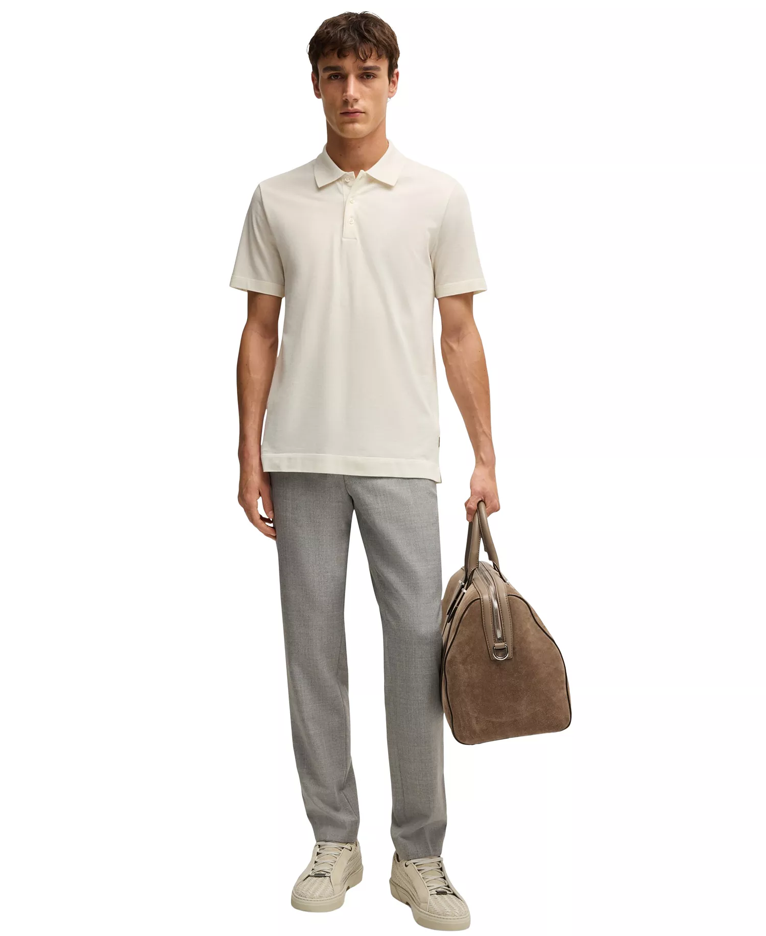 Men's Two-Tone Cotton-Silk Regular-Fit Polo Shirt - Open White - 2XL