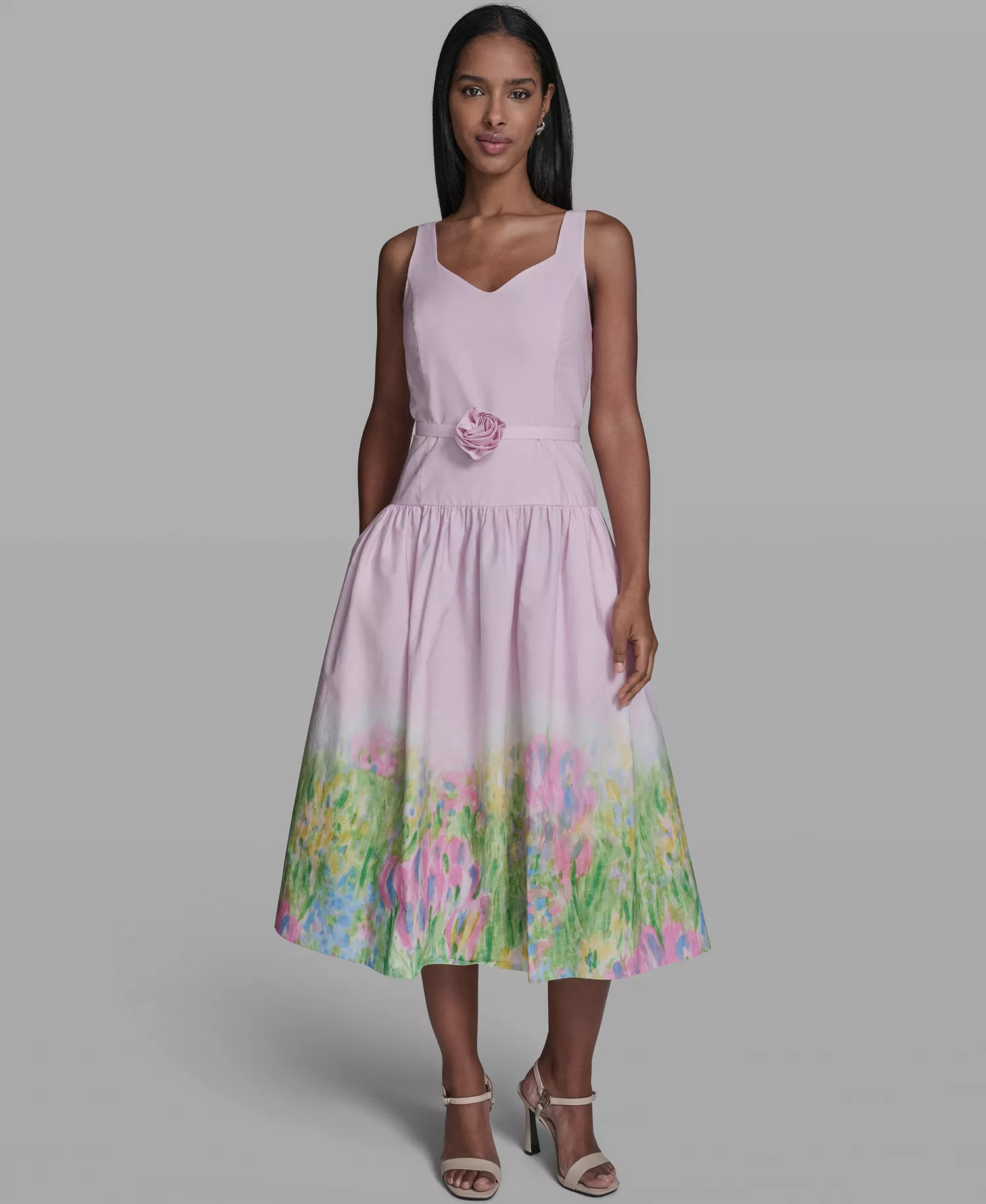 Women's Drop Waist Border Hem Midi Dress - Pink Sherbet/Tea Green Combo - 10