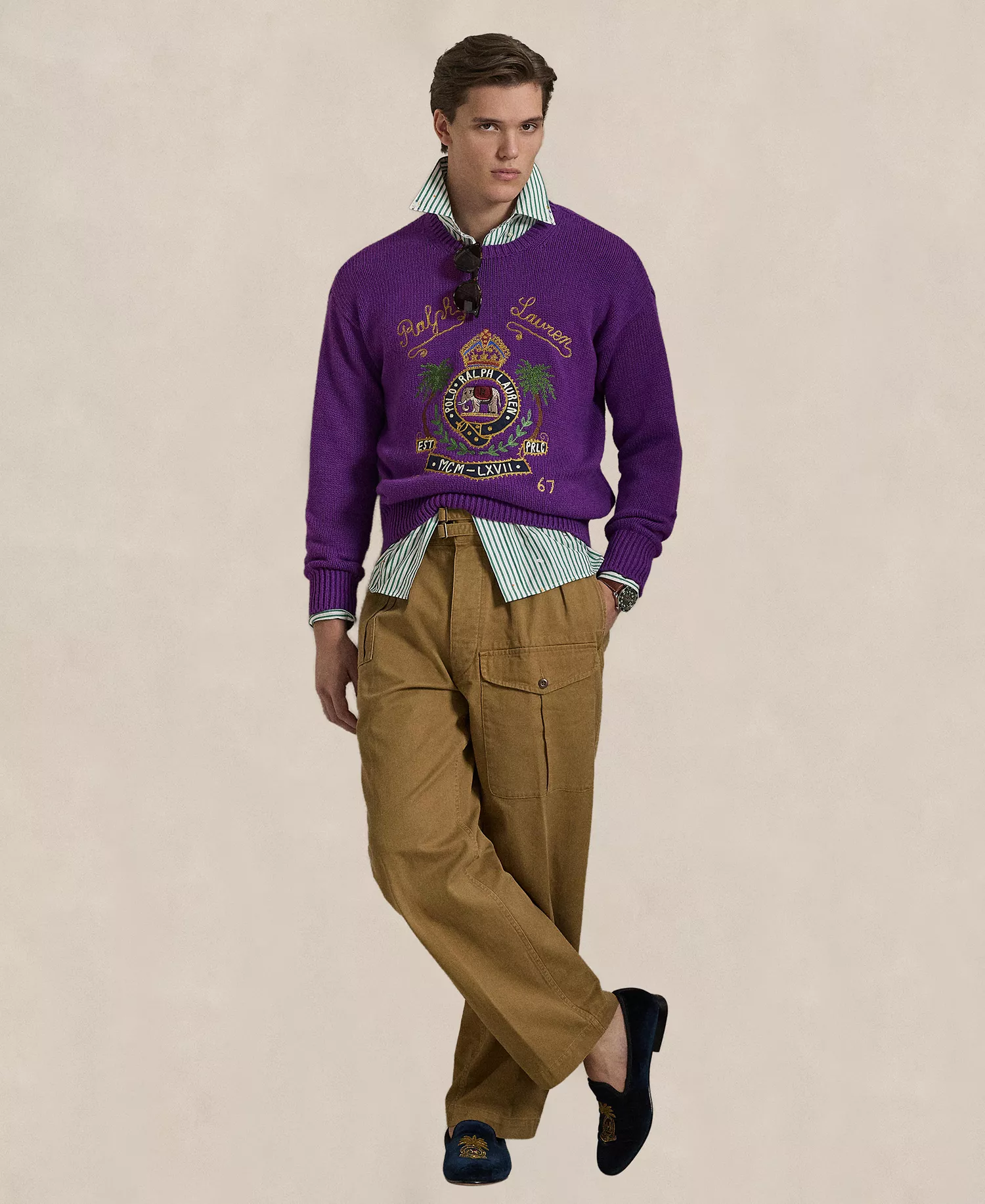 Men's Crewneck Embroidered Knit Sweater - Passionflower Purple Heather - 2XL
