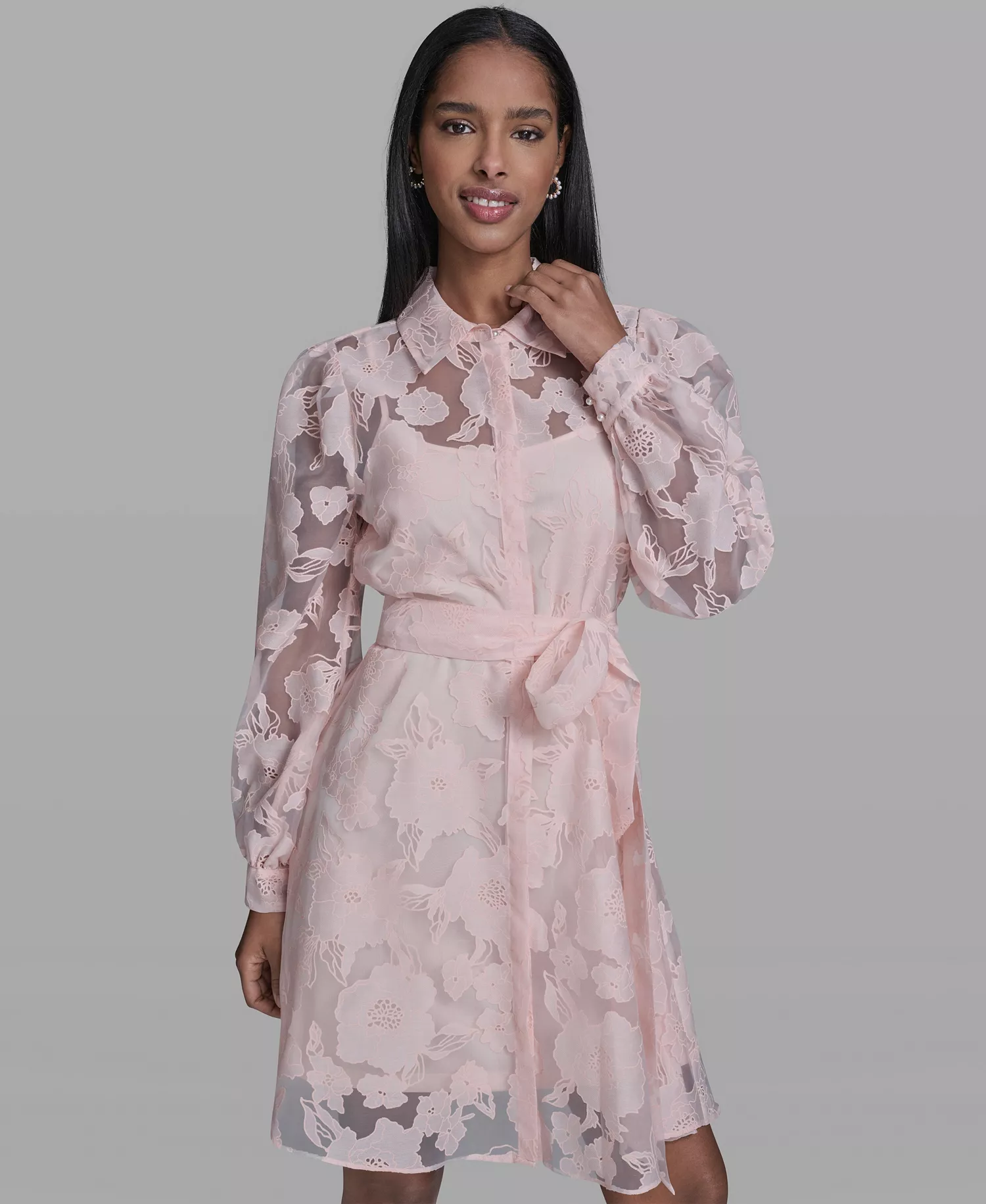 Women's Floral Collared Shirt Dress - Pearl Blush - 0