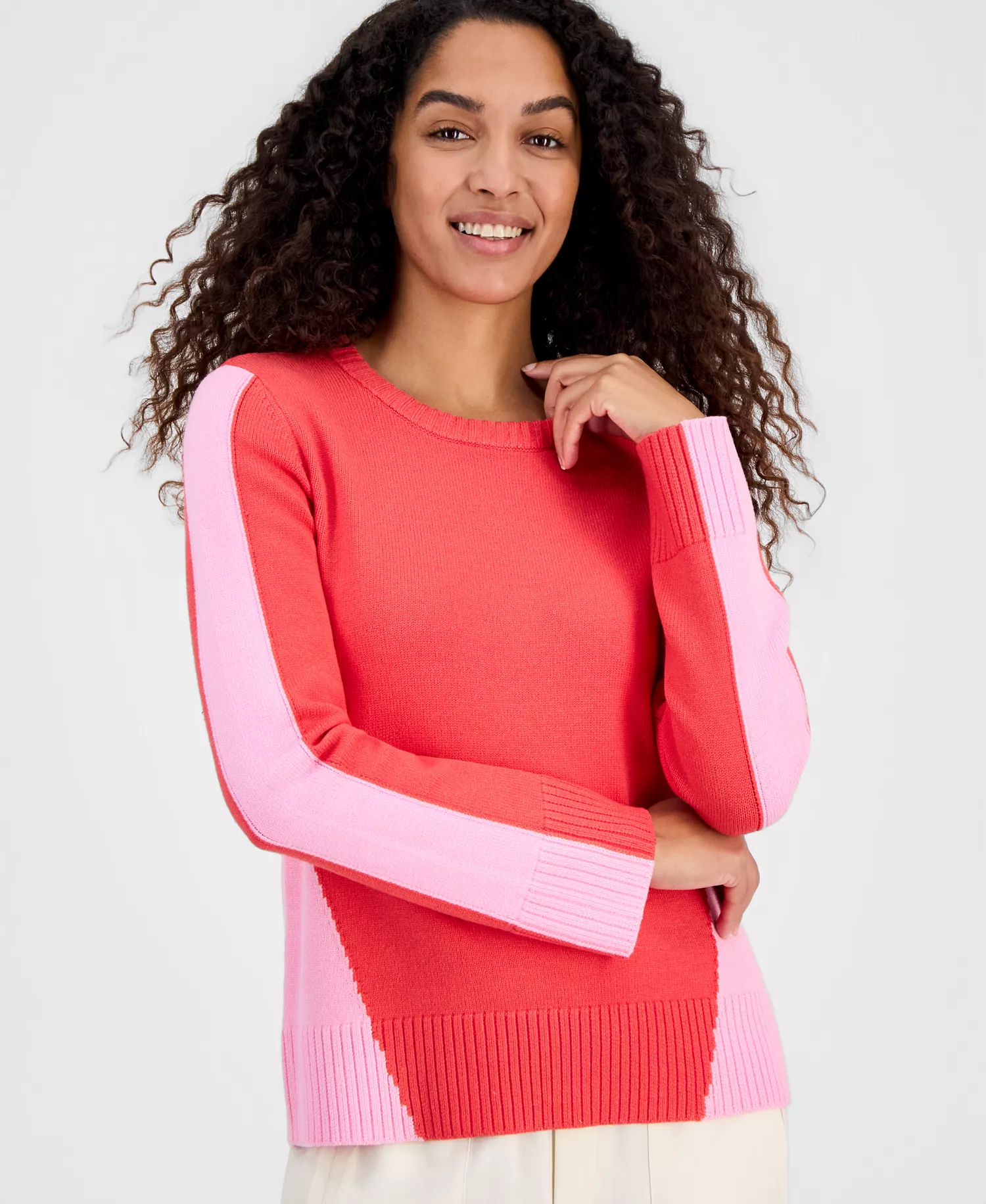 Women's Colorblocked Crewneck Long-Sleeve Top - Orchid Pink/pink Sky - L