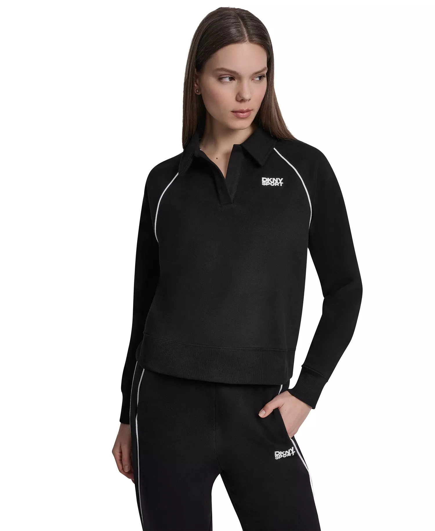Women's HD Logo Piped Polo Sweatshirt - Black/White - L
