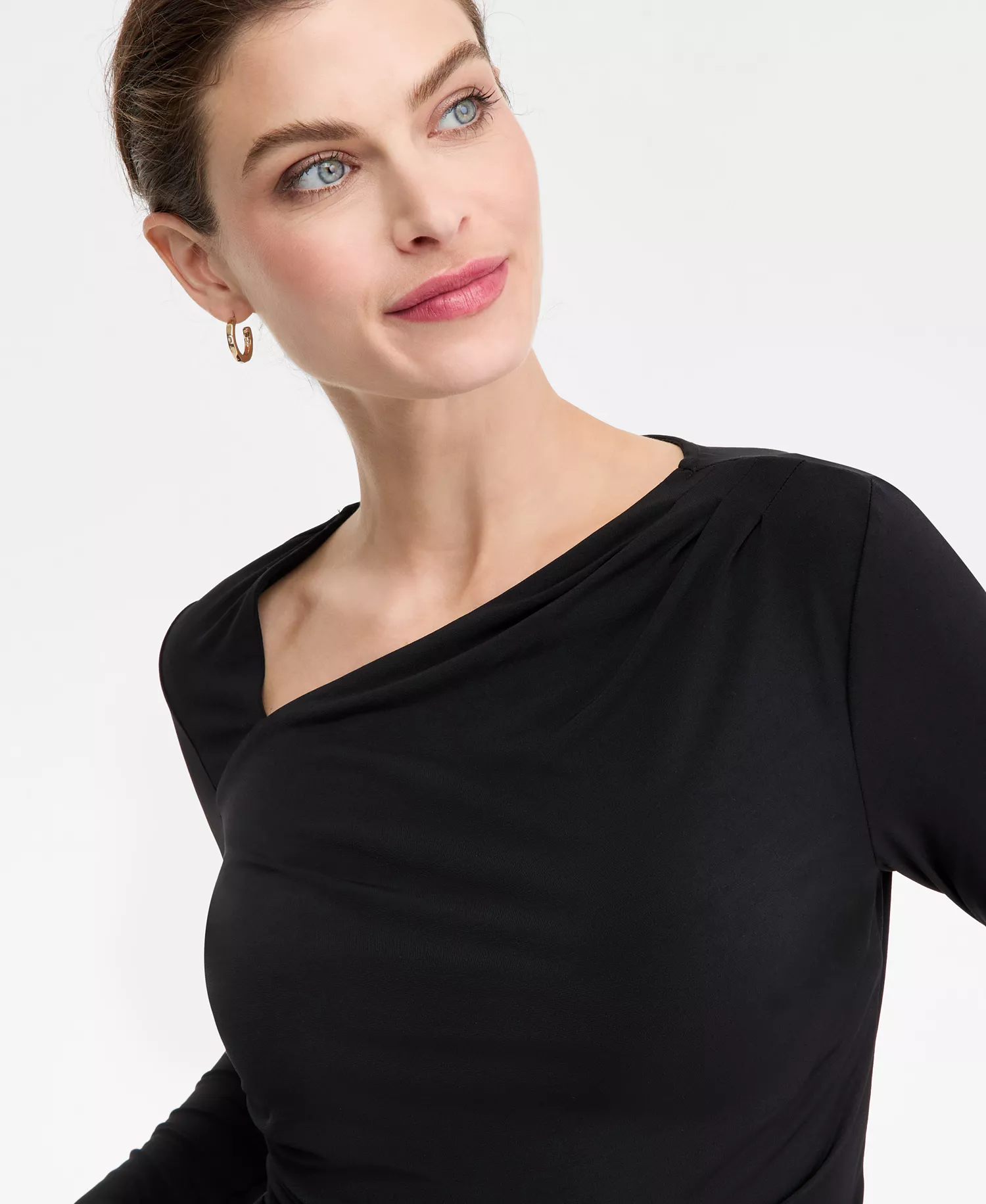 Women's Asymmetrical-Neck Long-Sleeve Top, Macy's Exclusive - Deep Black - XL - Regular