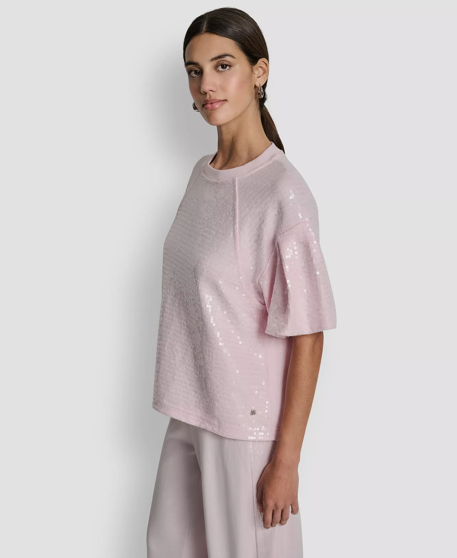 Women's Sequin Crew Neck Sweatshirt - Pink Moon - L