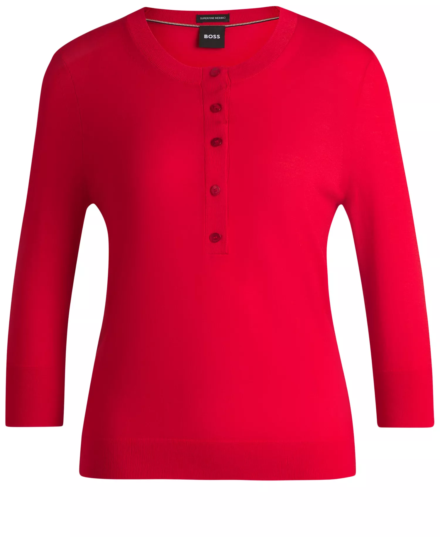 Women's Merino Wool Henley Sweater - Bright Red - M