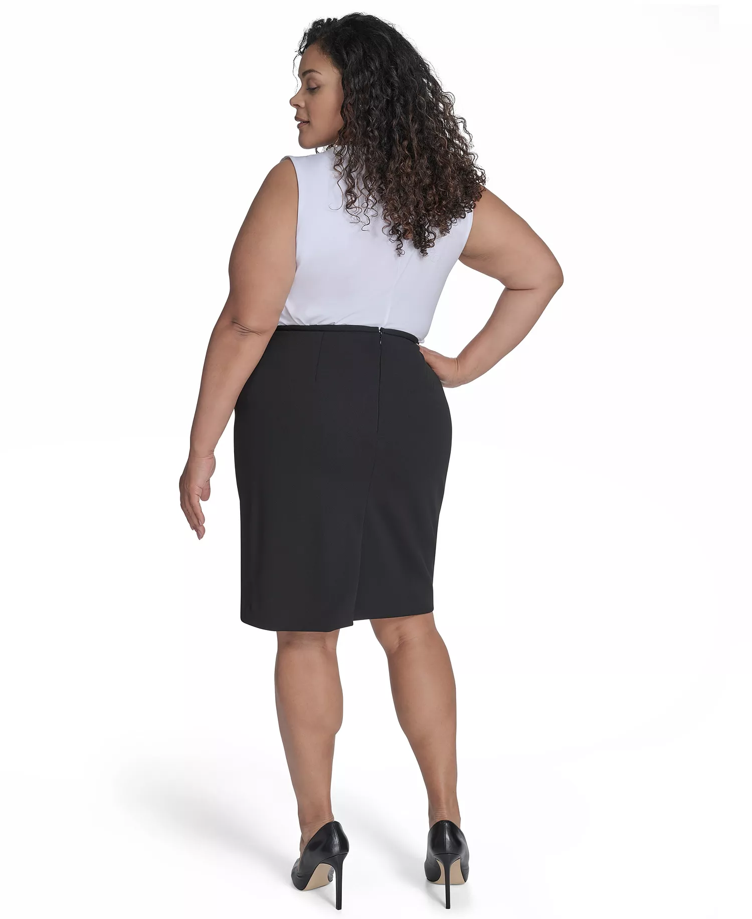 Plus Size Soft Crepe Pencil Skirt  - Black - 14W