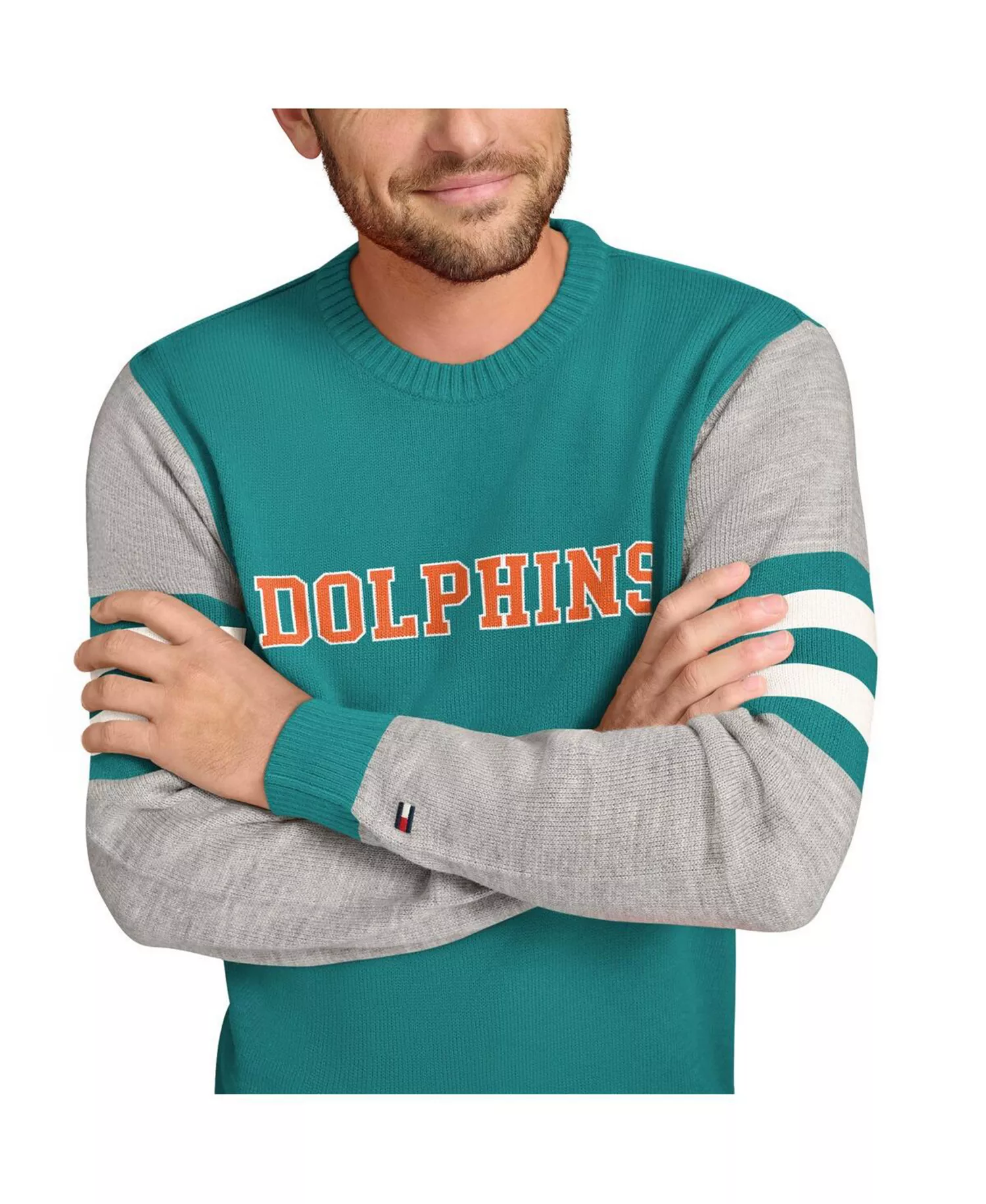 Men's Aqua/Heather Gray Miami Dolphins Acrylic Crewneck Pullover Sweatshirt - Aqua, Heather Gray - 2XL