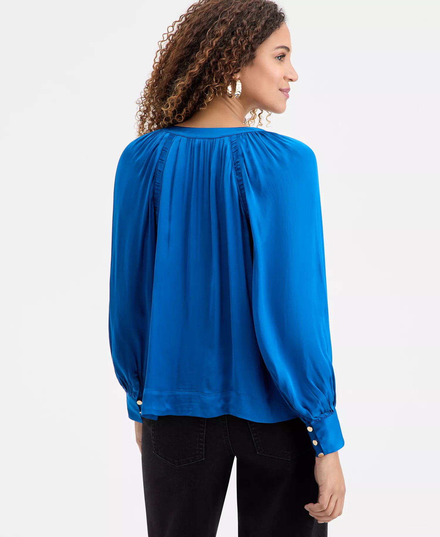Women's Tie-Neck Puff-Sleeve Blouse, Macy's Exclusive - Cobalt Dream - L
