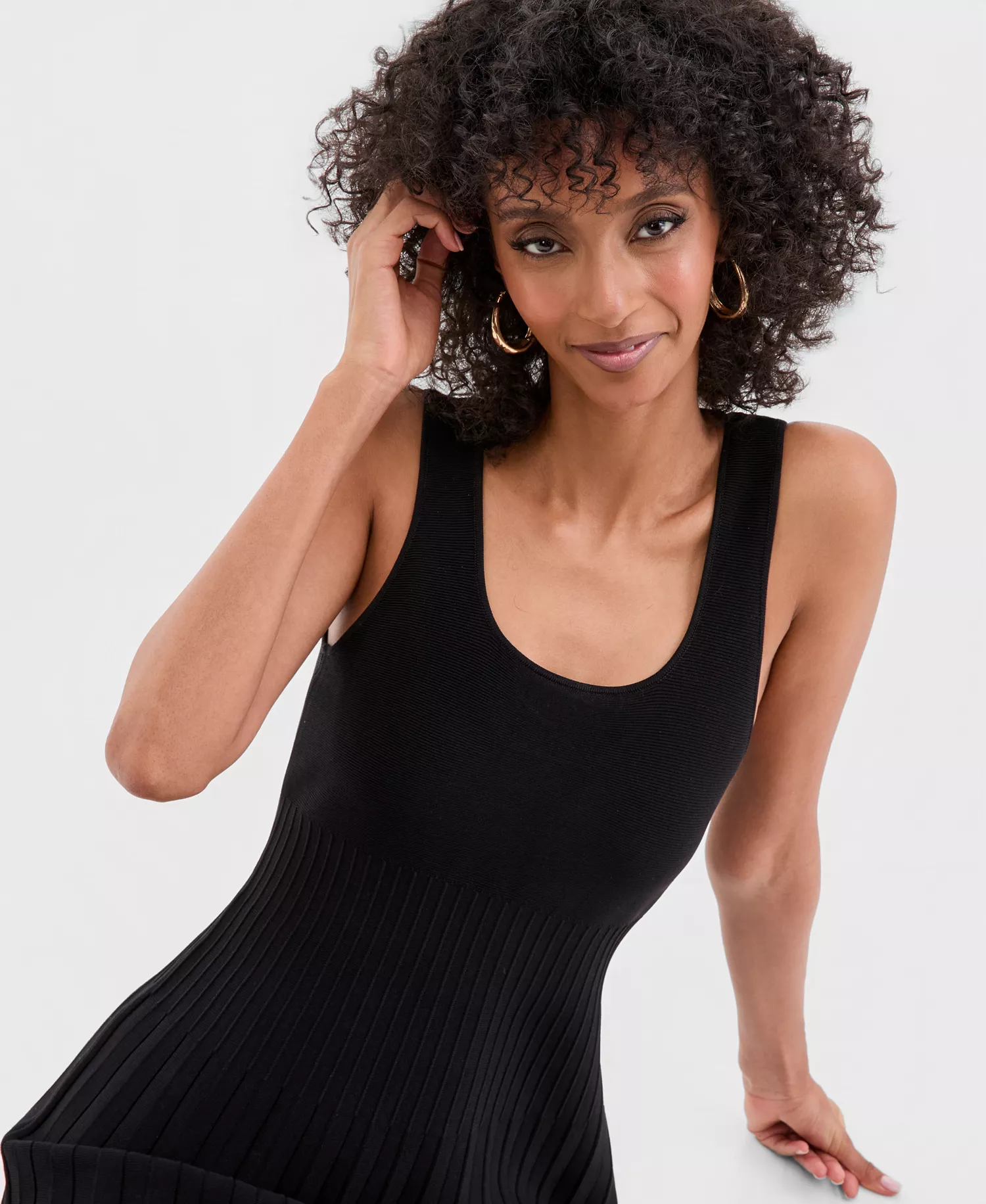 Women's Sleeveless Pleated Sweater Dress, Macy's Exclusive - Deep Black - L