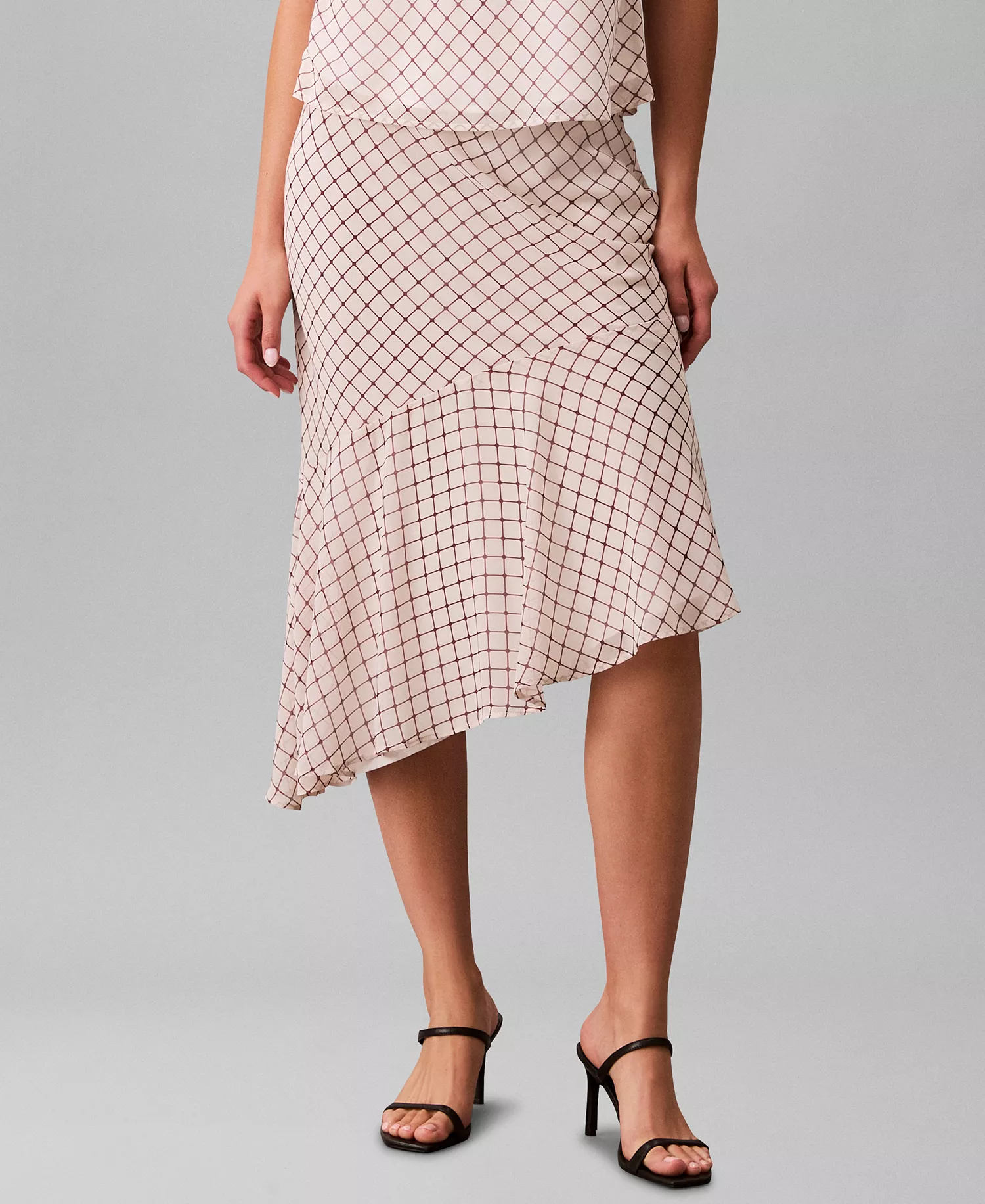 Women's Printed Chiffon Midi Skirt - Port/cream Check - L