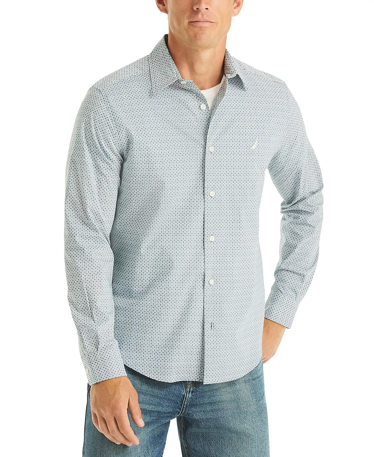 Men's Printed Long-Sleeve Shirt - Coronet Blue - 2XL