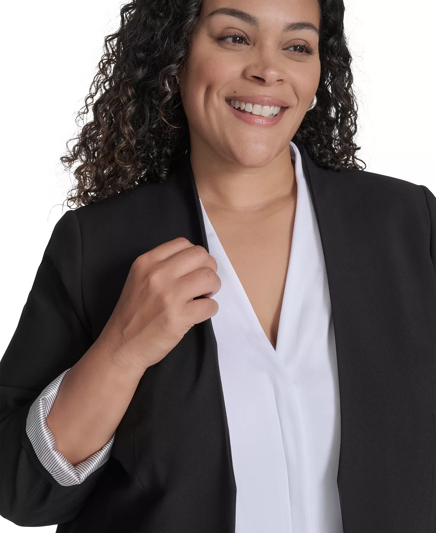 Plus Size Collarless Open-Front Topper Jacket - Black - 14W