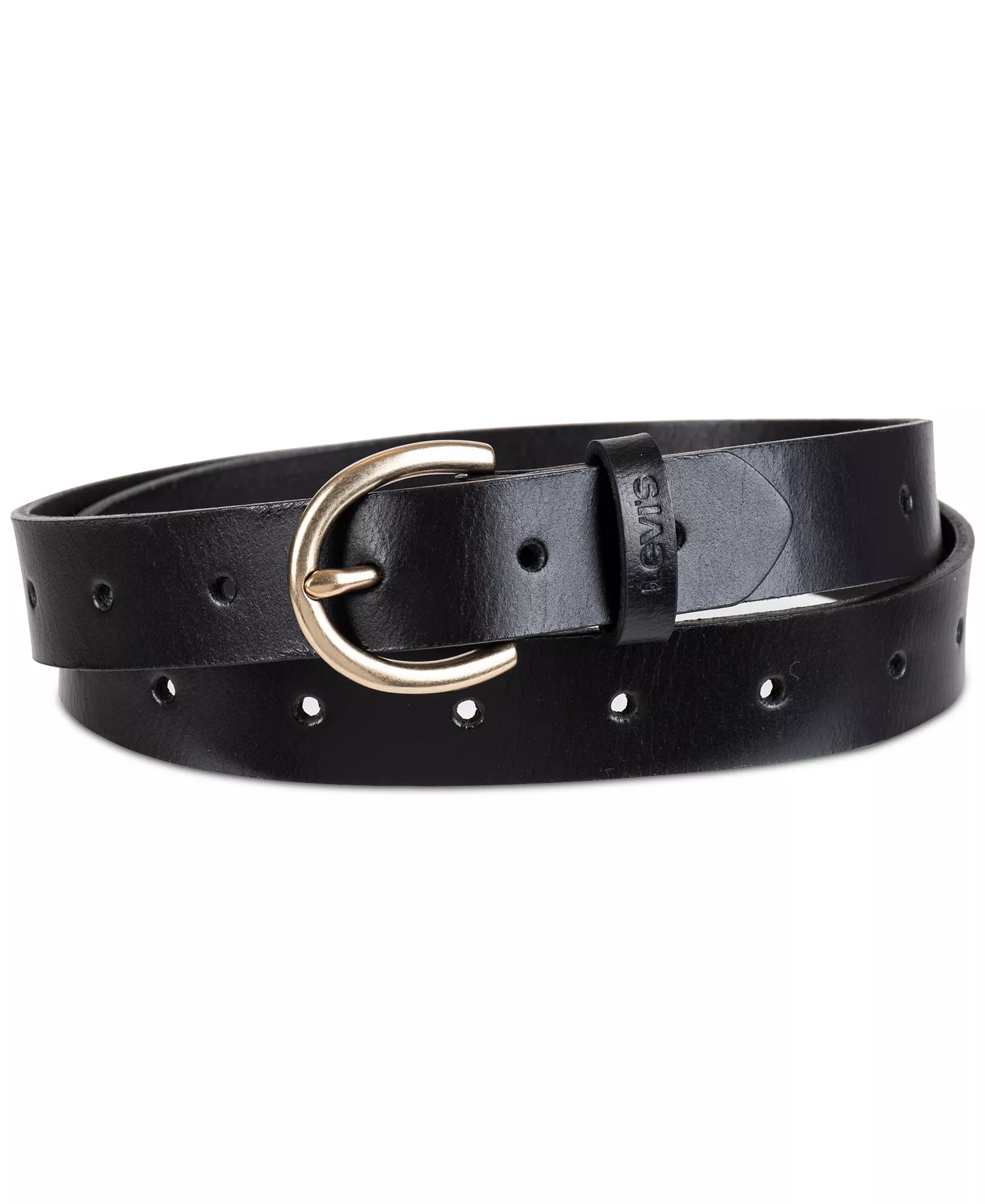 Women's Slim Adjustable Perforated Leather Belt - Black - L