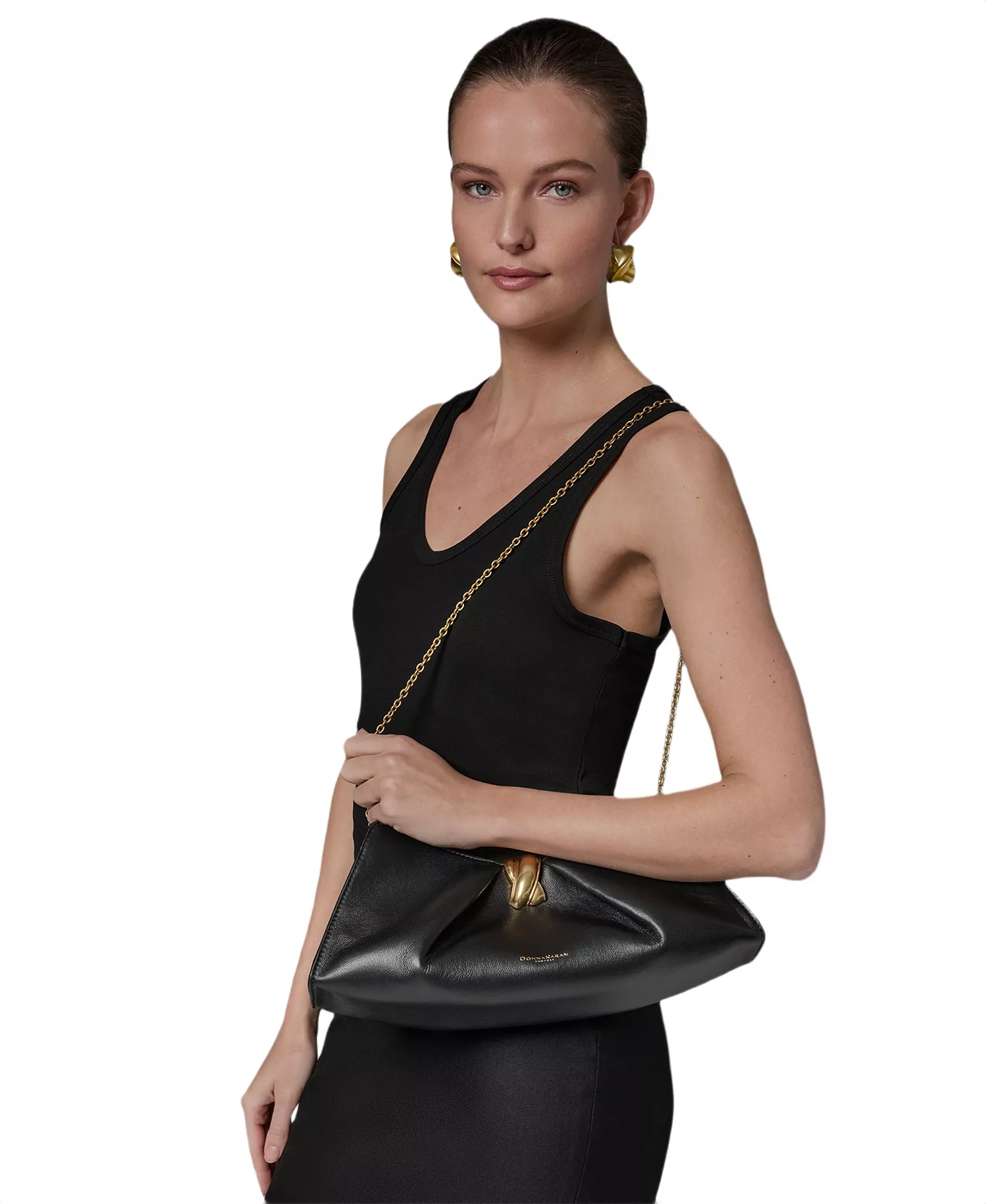 Cashmere Woven Medium Clutch Shoulder Bag - Black/Gold - ONE SIZE
