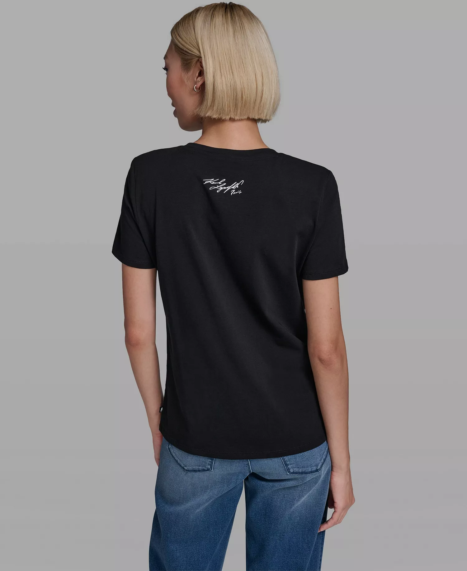 Women's Crew Neck Eiffel Tower T-Shirt - Black - L