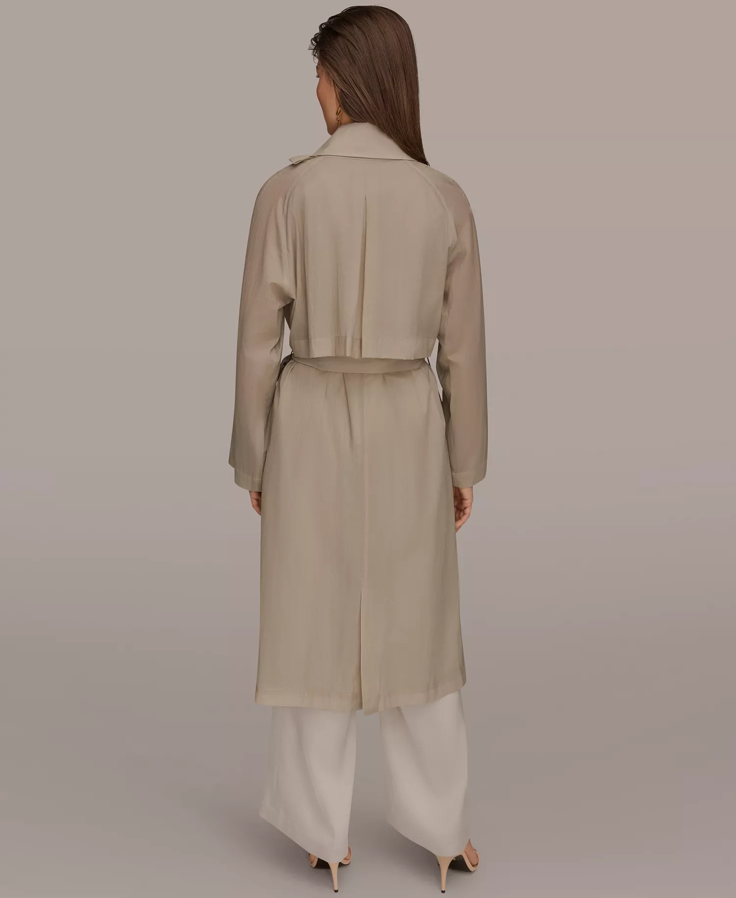 Women's Belted Collared Neck Coat - Tuscan Grey - L