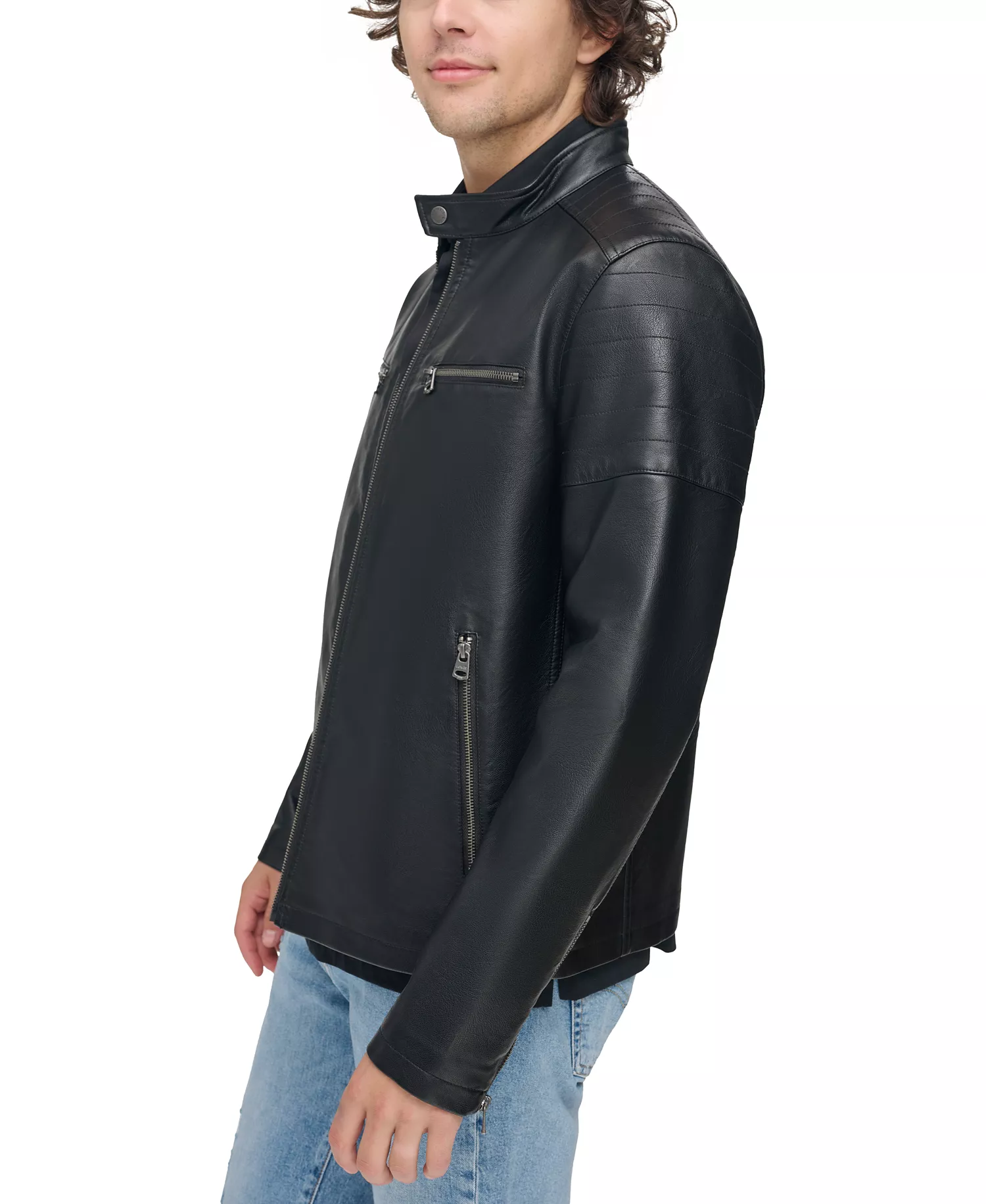 Men's Faux Leather Racer Jacket - Black - 2XL