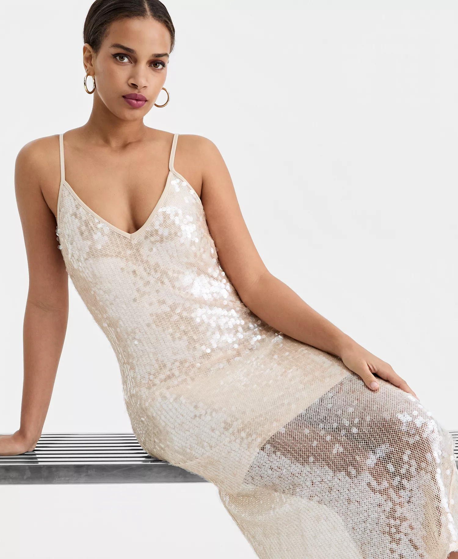 Women's Sequin Bodycon Midi Dress, Macy's Exclusive - Nude - L