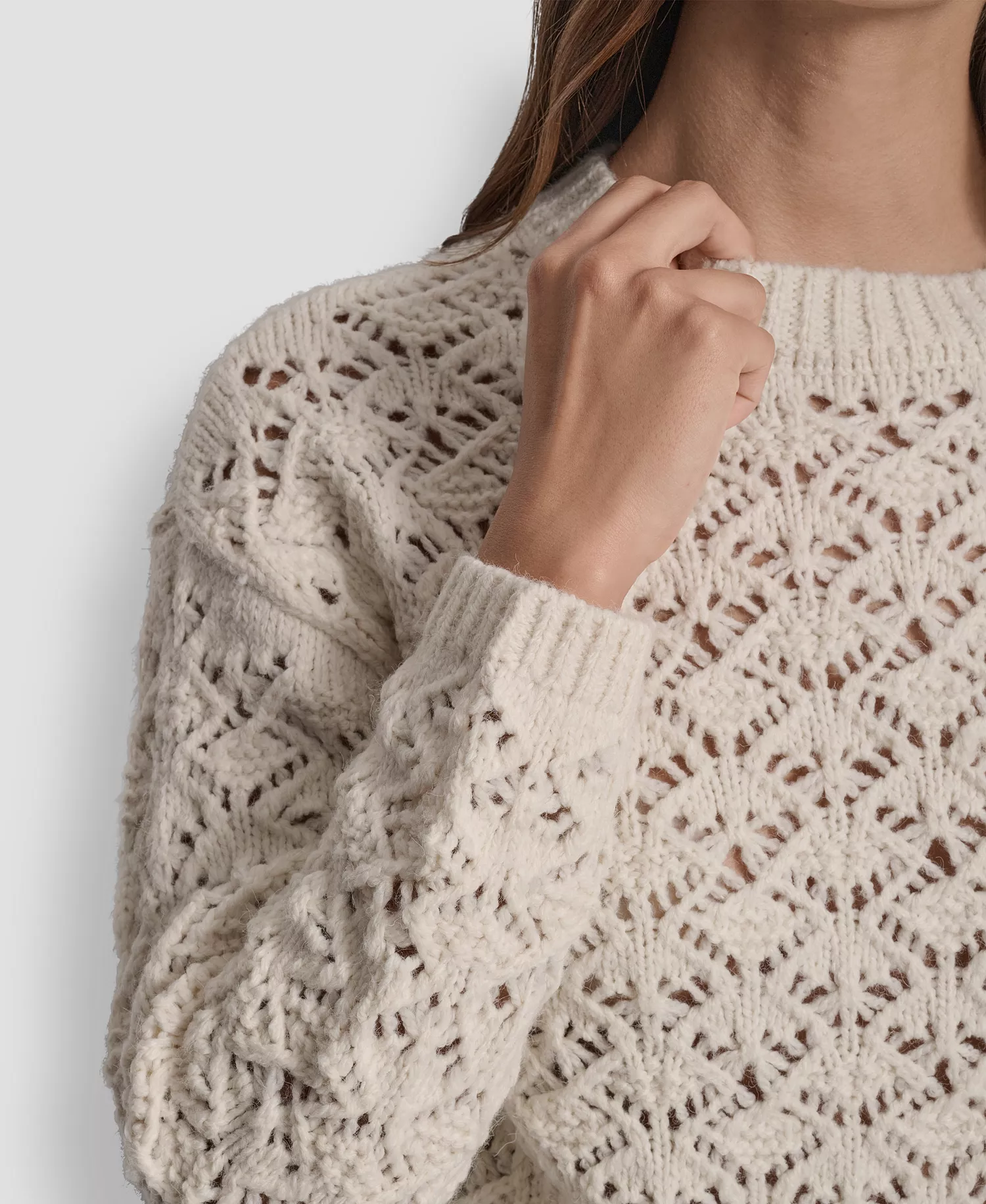 Women's Pointelle Long Sleeve Sweater - Blonde - L