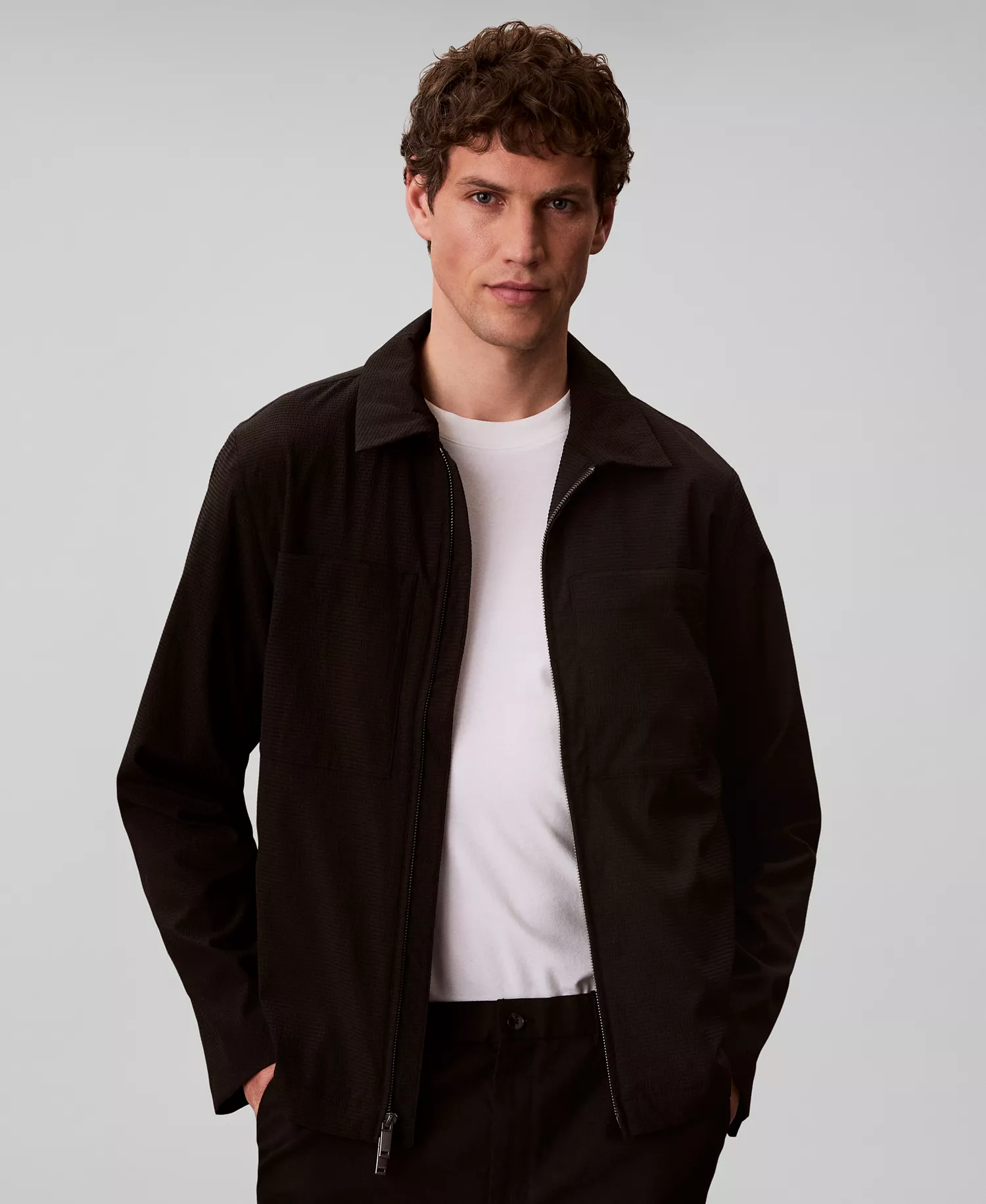 Men's Seersucker Blouson Jacket - Black - 2XL