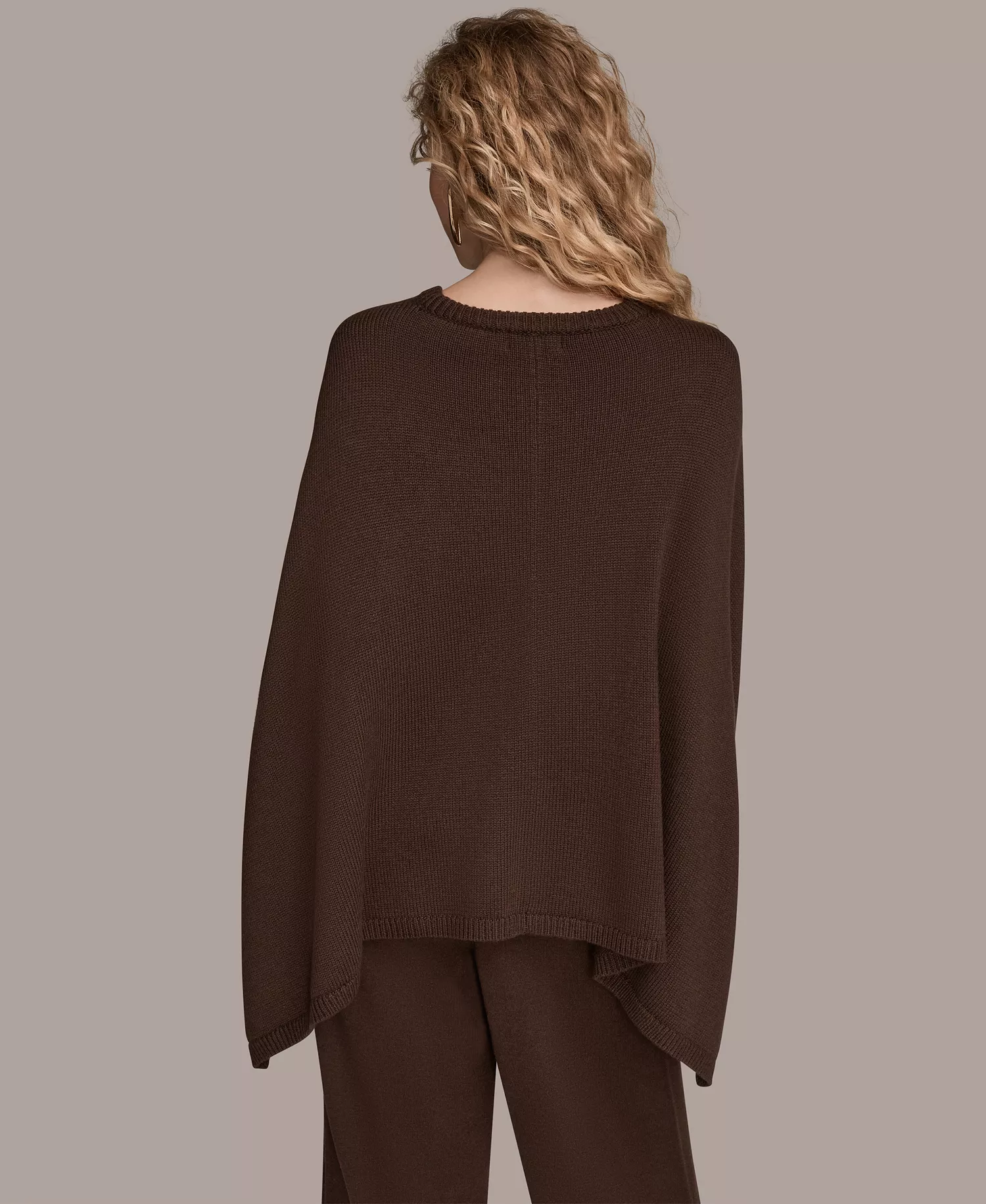 Women's Button Detail Poncho Sweater - Chocolate Plum - XL