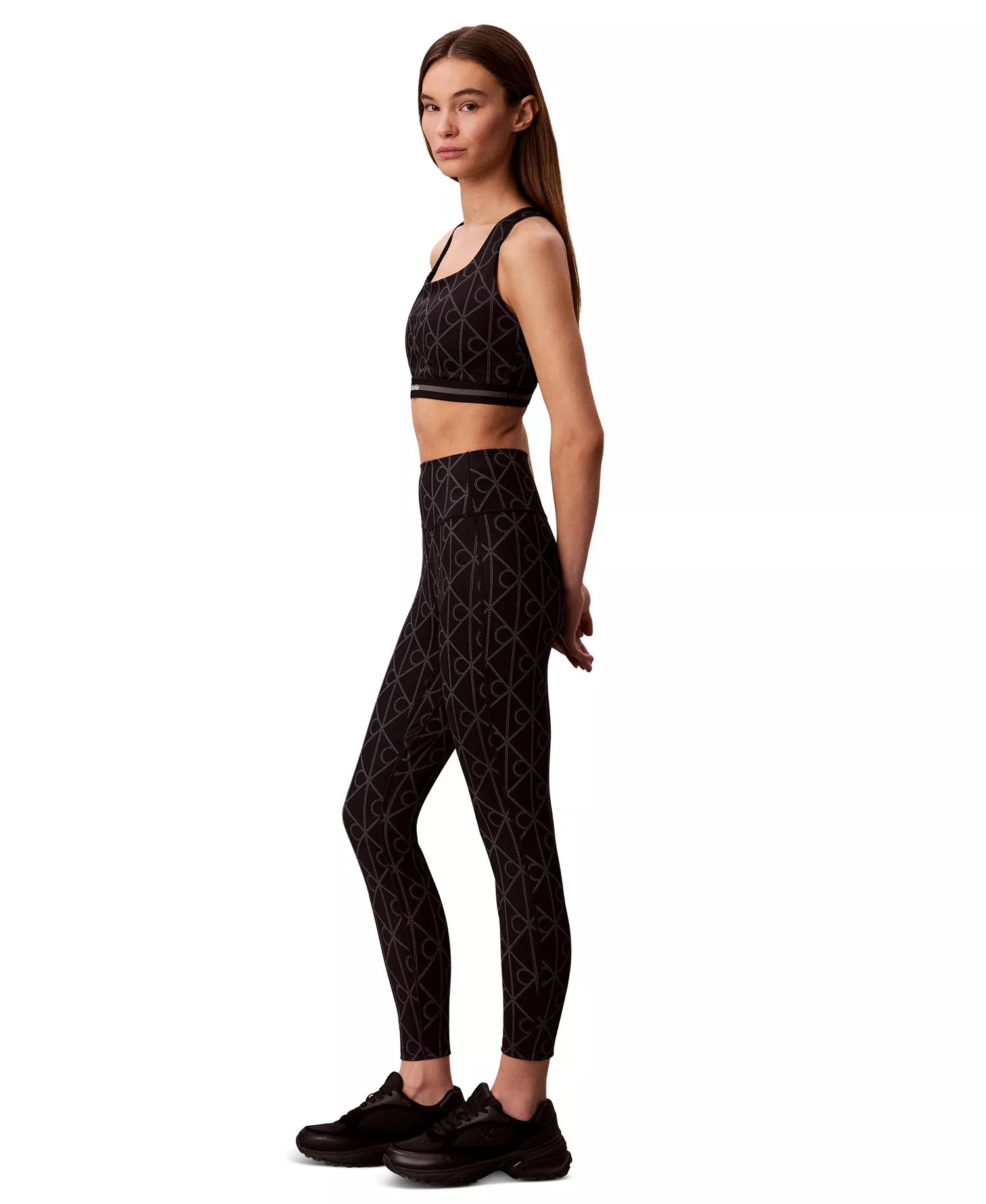 Women's Icon Sport Printed Leggings - Black Dotted Emblem - 2XL