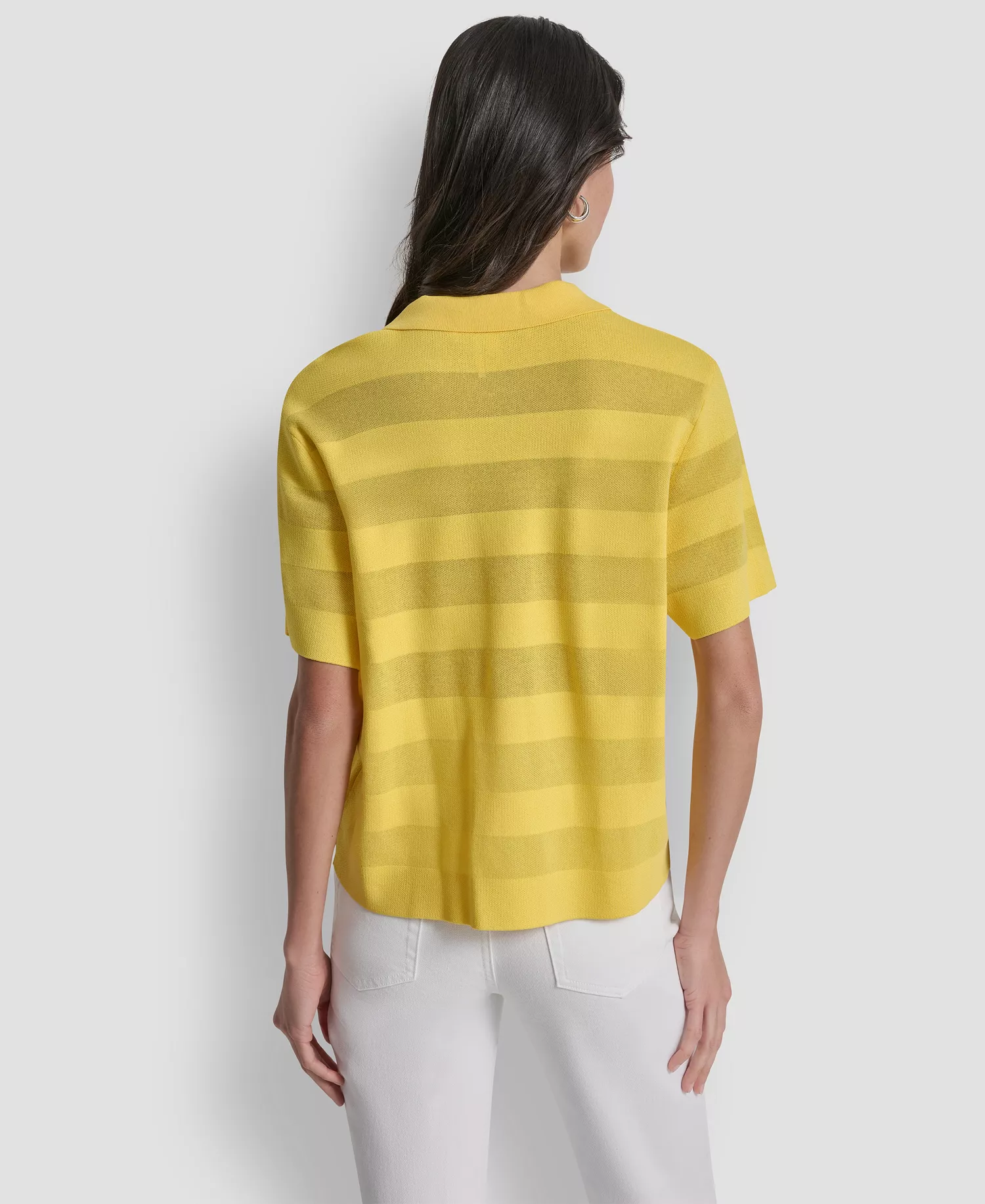 Women's Sheer Striped Collared Short-Sleeve Polo Shirt - Taxi Cab Yellow - L