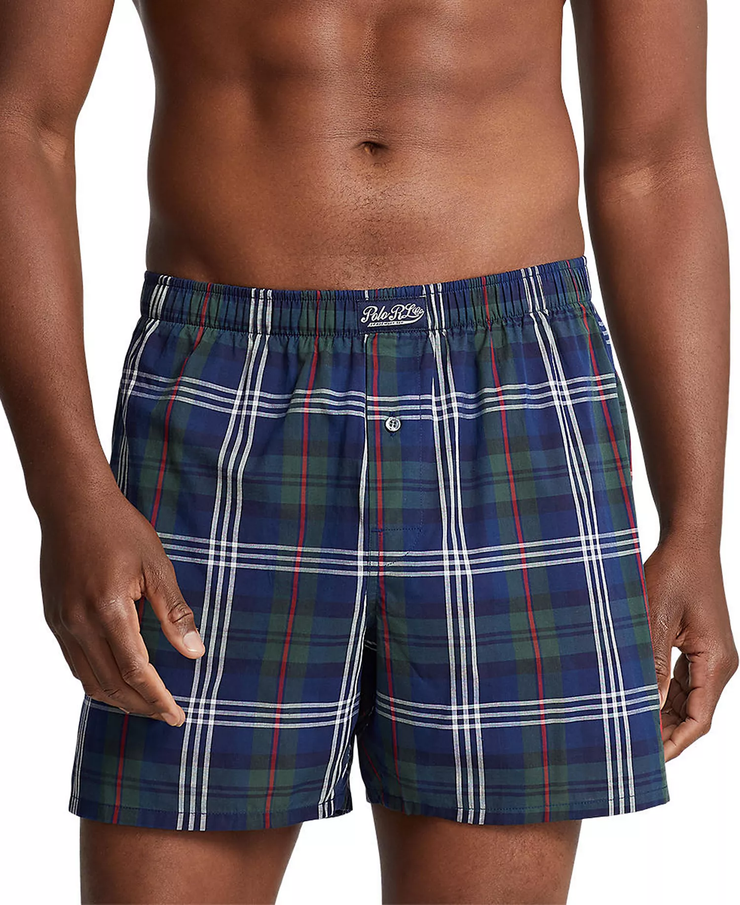 Men's Plaid Single-Button Fly Boxers  - Carson Plaid - L